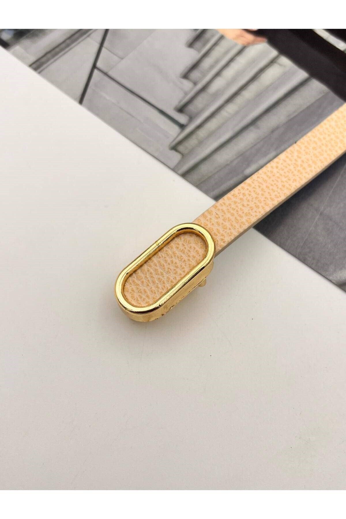 İthal oval Gold Tokalı ince Kadın Kemer Pantolon Kemeri Elbise Kemeri Gömlek Kemeri Ceket Kemeri Krem