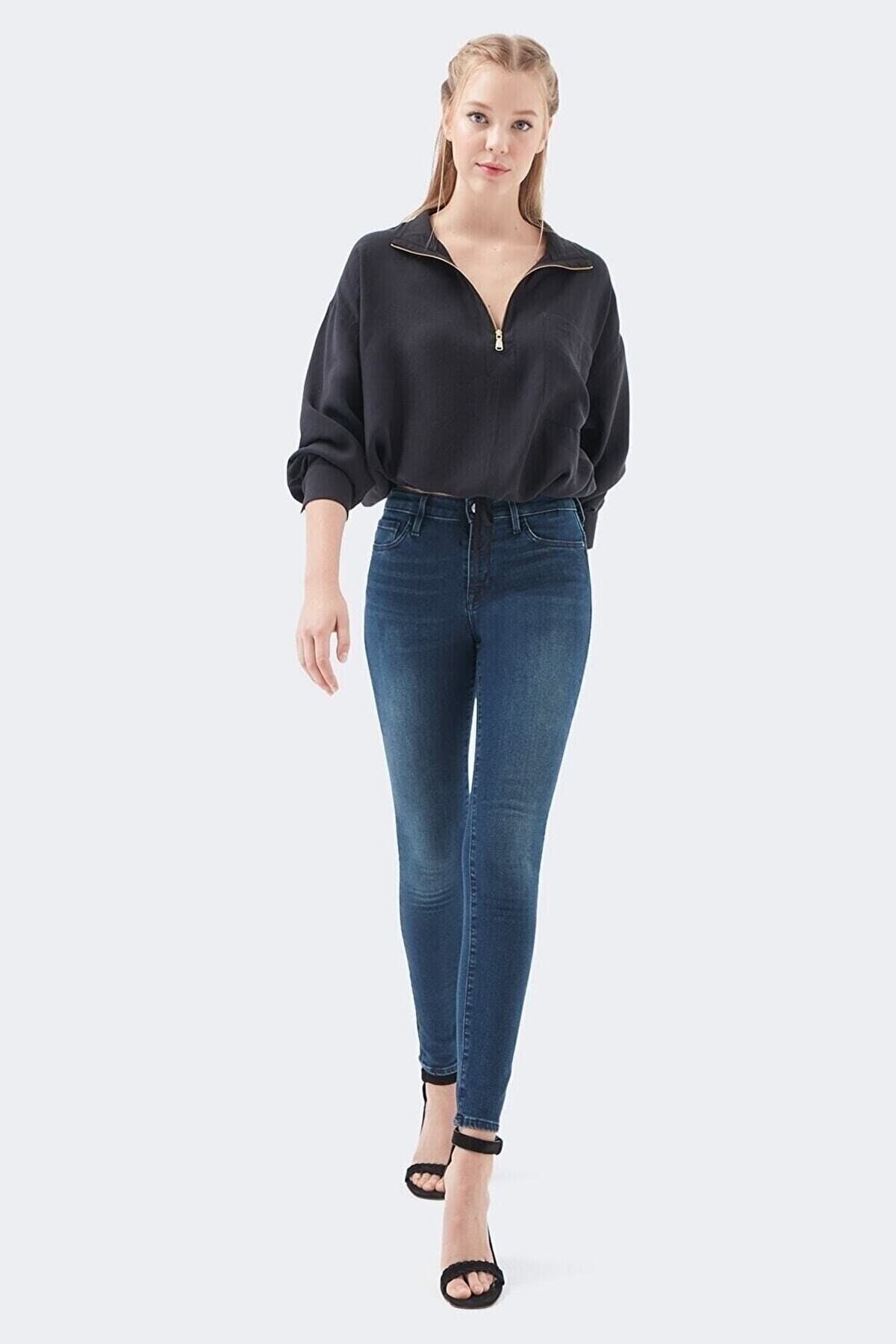 Monny Yüksek Bel Likralı Mavi Skinny Jean Pantolon Toparlayıcı