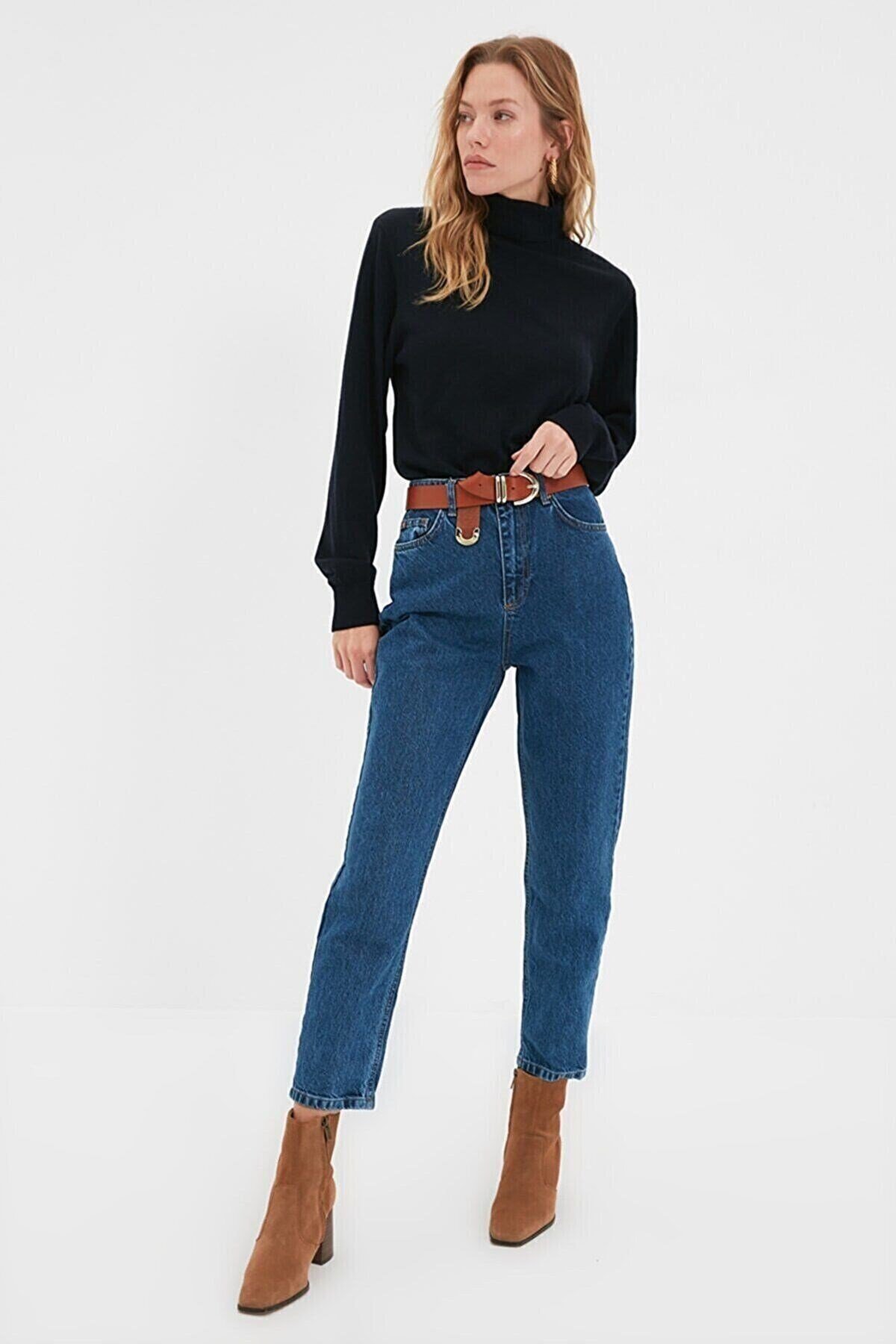 Stella Mavi Likralı Mom Jean Pantolon