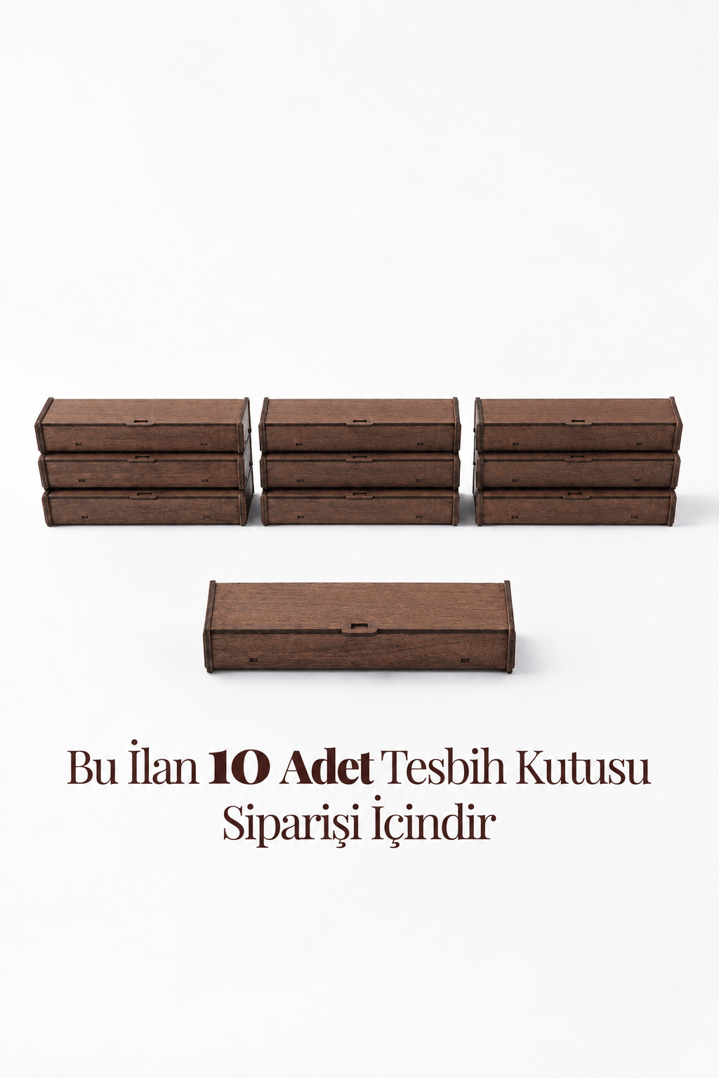 10'Lu Ahşap Tesbih ve Bileklik Kutusu Ceviz 22x6 cm Keçe İç Yüzeyli Kalem, Bileklik ve Aksesuar Saklama Kutusu