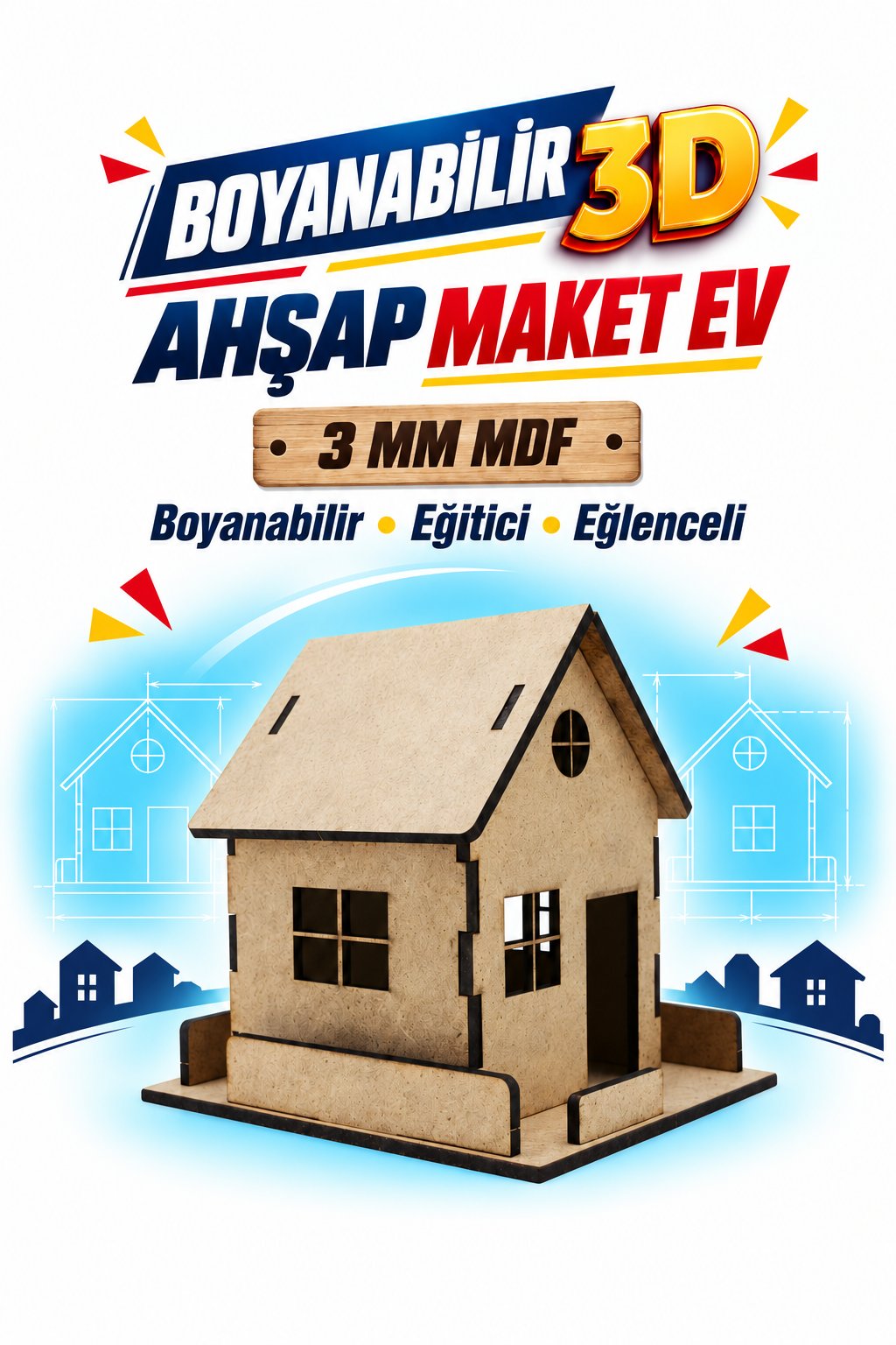 3D Boyanabilir Ahşap Ev Maketi Kendin Yap Eğitici Oyuncak
