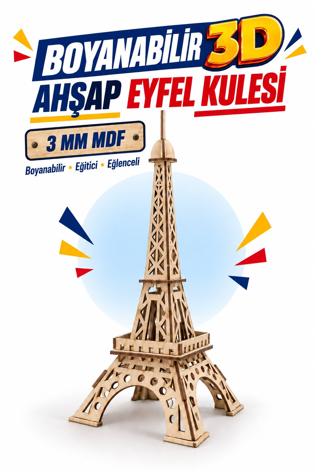 3D Boyanabilir Ahşap Eyfel Kulesi Maketi Kendin Yap Eğitici Oyuncak