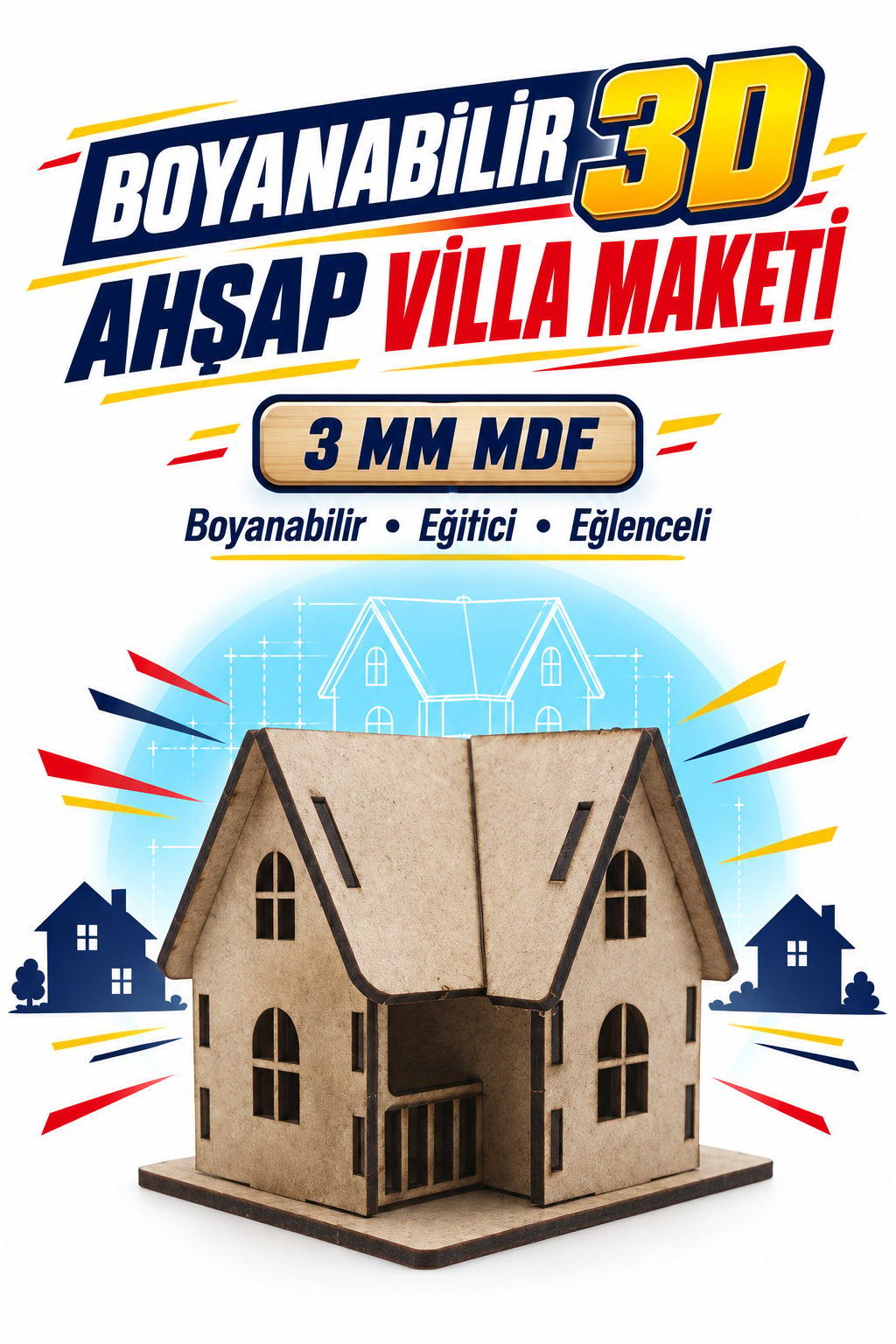 3D Boyanabilir Ahşap Villa Maketi Kendin Yap Eğitici Oyuncak
