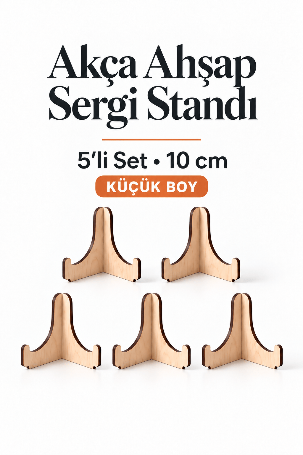 5'Li Küçük Boy Akça Ahşap Çerçeve Tabak Kitap Fotoğraf Çerçevesi Standı Sergi Seti 10 Cm