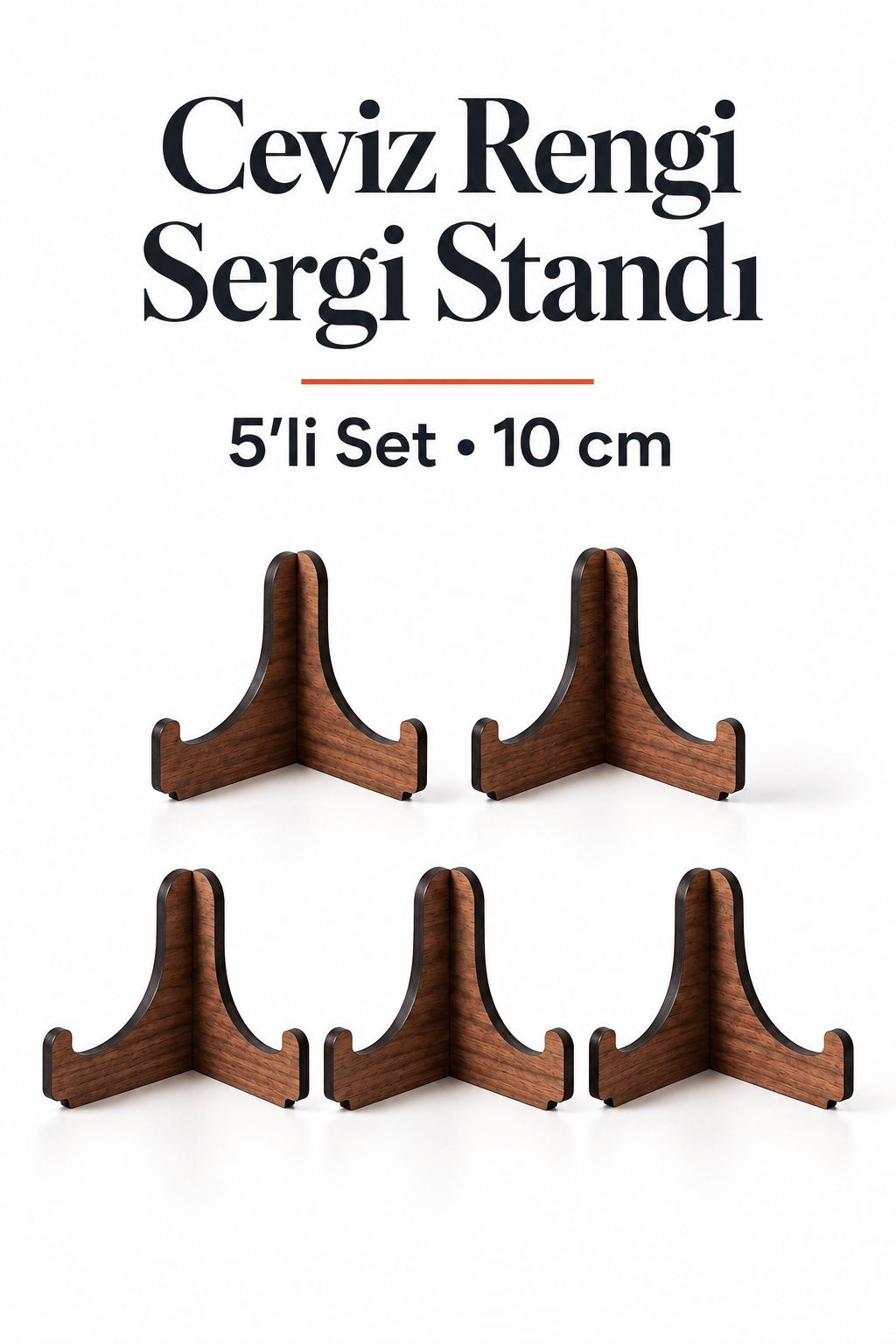5'Li Küçük Boy Ceviz Ahşap Çerçeve Tabak Kitap Fotoğraf Çerçevesi Standı Sergi Seti 10 Cm