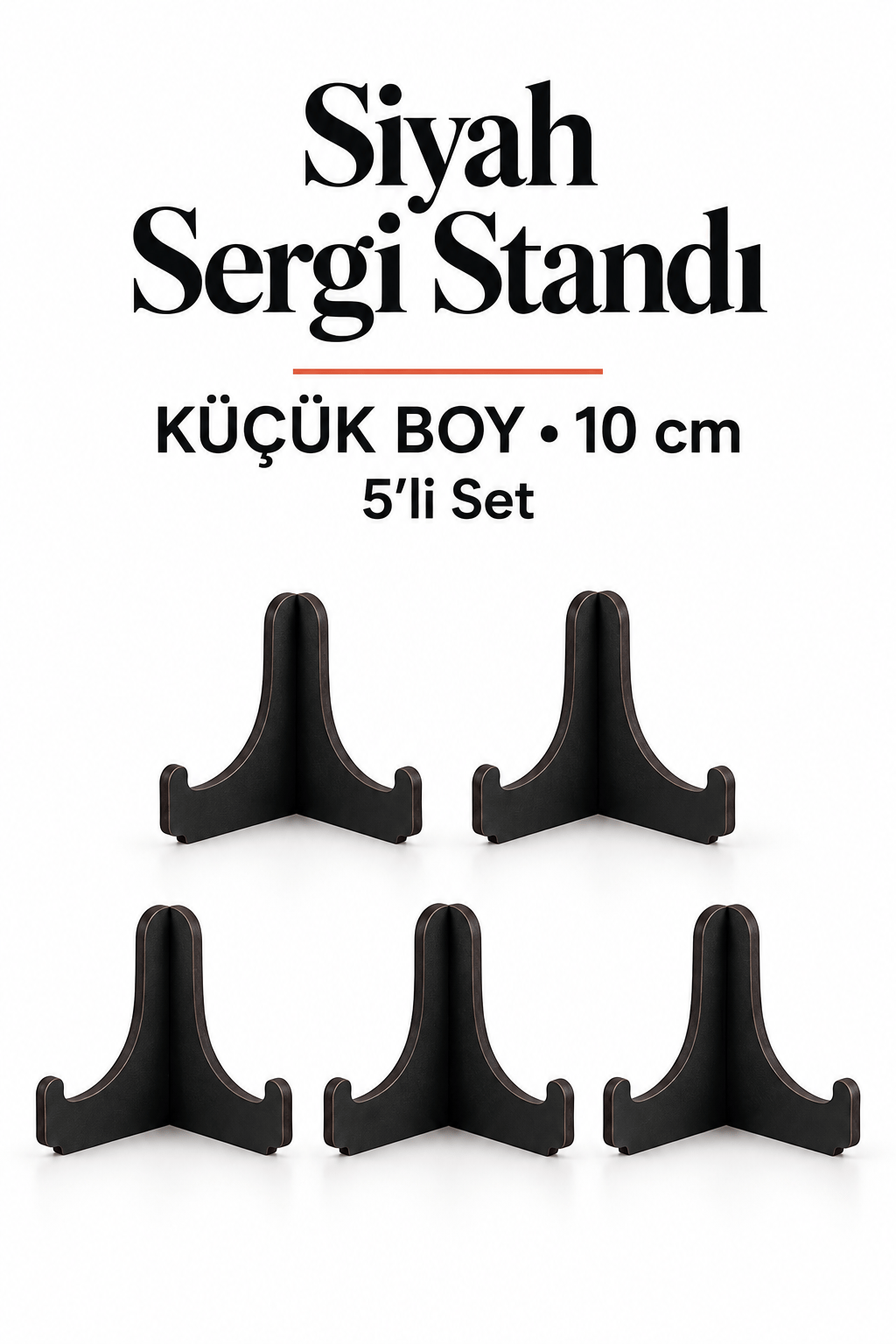 5'Li Küçük Boy Siyah Ahşap Çerçeve Tabak Kitap Fotoğraf Çerçevesi Standı Sergi Seti 10 Cm