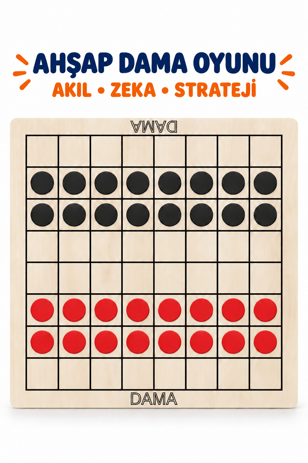 Ahşap Dama Oyunu – Çocuklar ve Yetişkinler İçin Eğitici Akıl, Zeka, Mantık ve Strateji Masa Oyunu