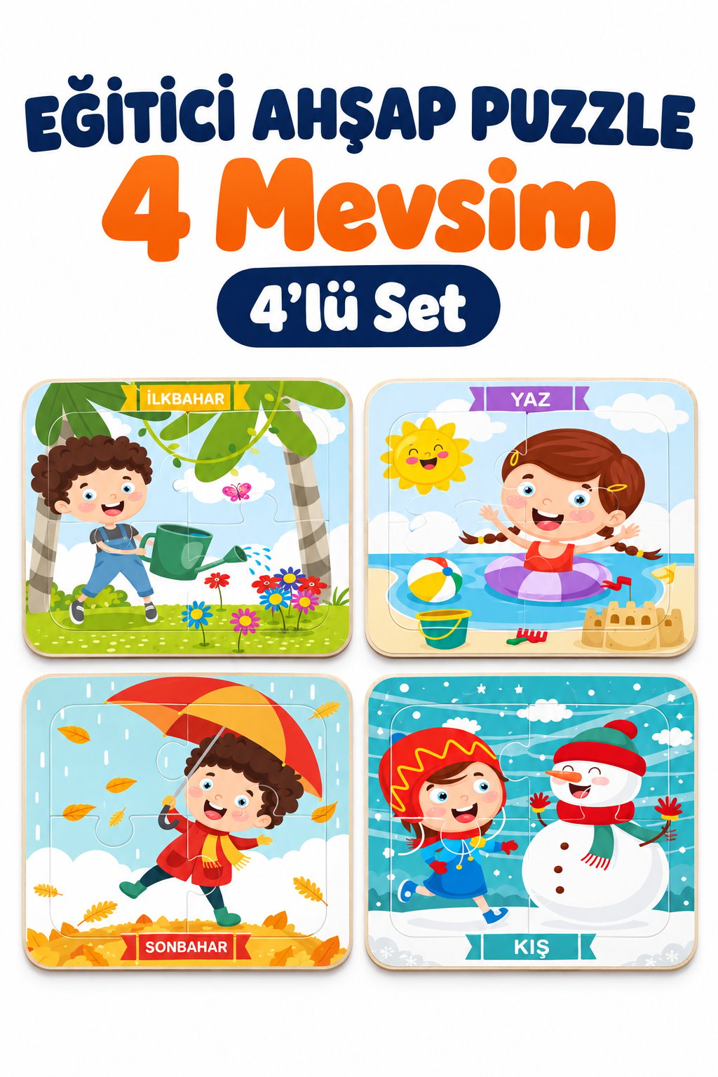 Ahşap Eğitici 4 Mevsim Sök Tak Puzzle – Renkli Öğretici Mevsimler Yapboz Oyuncağı