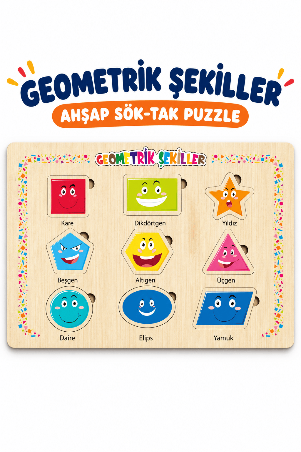 Ahşap Eğitici Geometrik Şekiller Sök Tak Bultak Puzzle – Çocuklar İçin Renkli Şekil Eşleştirme Yapboz Oyuncak