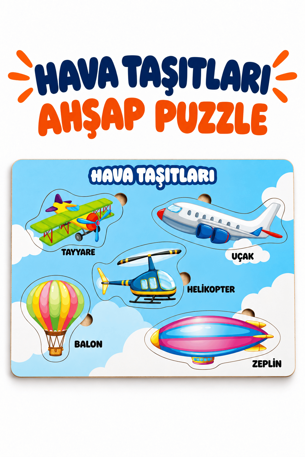 Ahşap Eğitici Hava Taşıtları Sök Tak Bultak Puzzle – Çocuklar İçin Öğretici Hava Araçları Yapboz Oyuncak