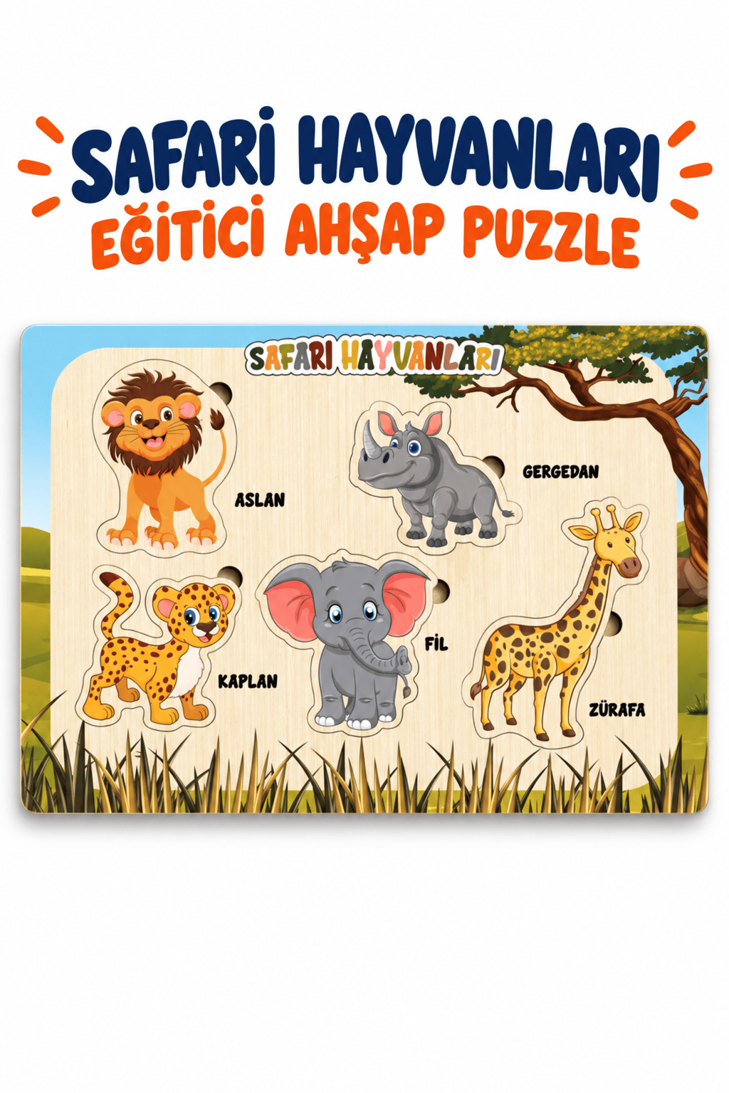 Ahşap Eğitici Hayvanlar Puzzle – Hayvanları Öğreniyorum Renkli Öğretici Ahşap Yapboz Oyuncak