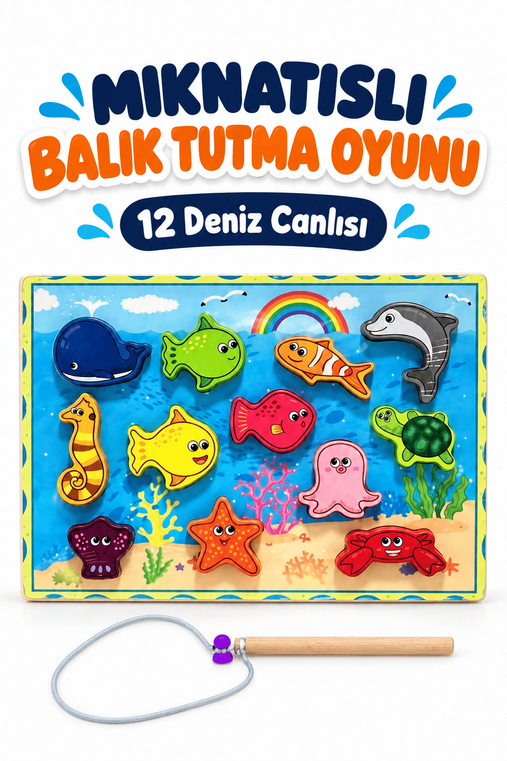 Ahşap Mıknatıslı Balık Tutma Oyunu – Çocuklar İçin Eğitici Öğretici Manyetik Balık Yakalama Oyuncak Seti