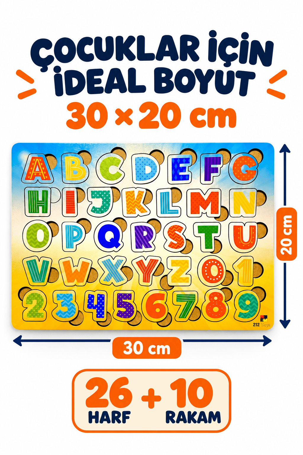 Ahşap Renkli Alfabe ve Rakamlar Eğitici Puzzle – Büyük Harfler ve Sayılar Sök Tak Bultak Yapboz Oyuncak