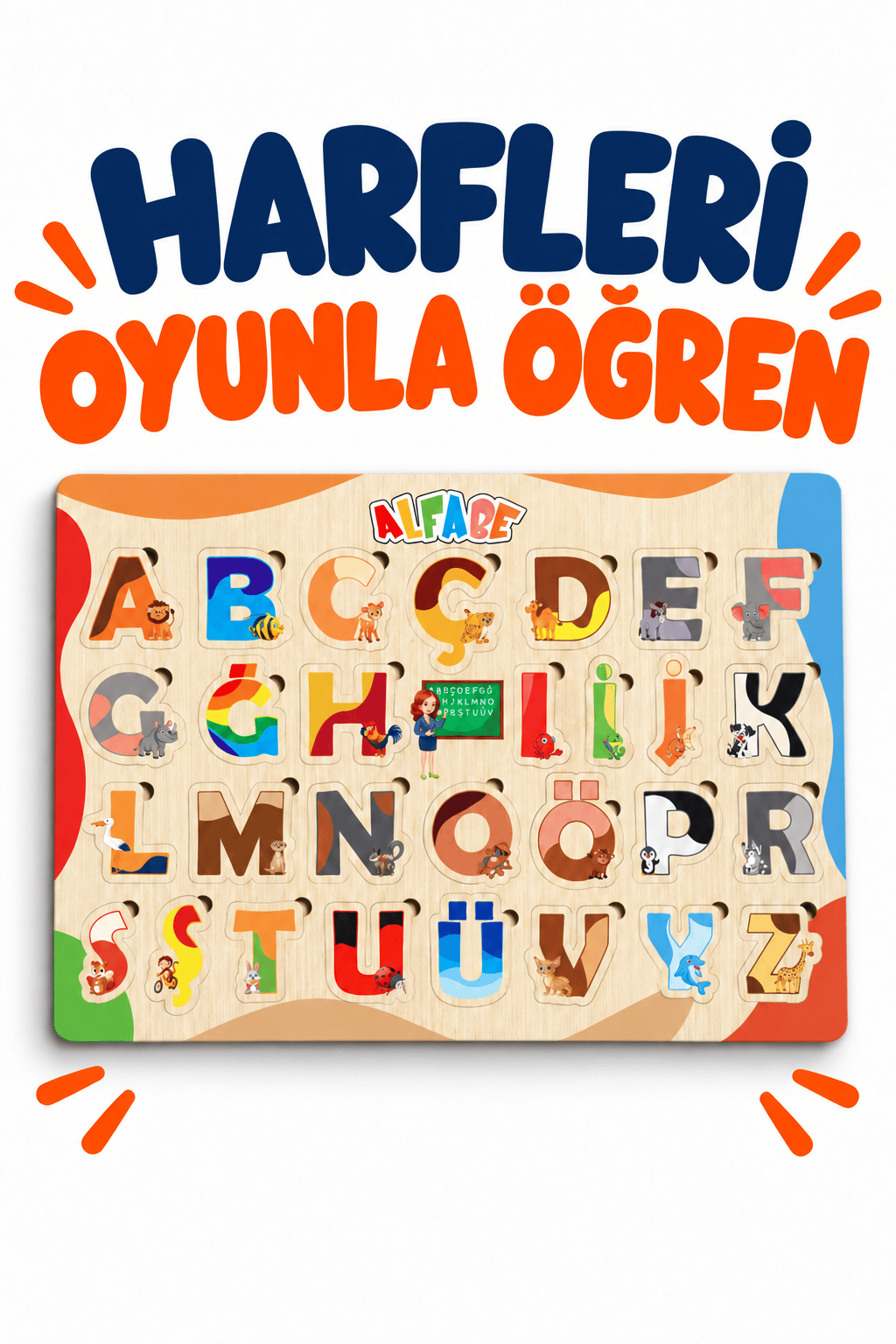 Ahşap Türkçe Alfabe 29 Harf Eğitici Sök Tak Puzzle – Alfabeyi Öğreniyorum Harf Eşleştirme Bultak Yapboz Oyuncak