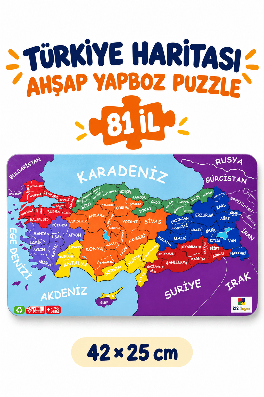 Ahşap Türkiye Haritası Puzzle – Eğitici Öğretici İller ve Şehirler Haritası Yapboz Oyuncak