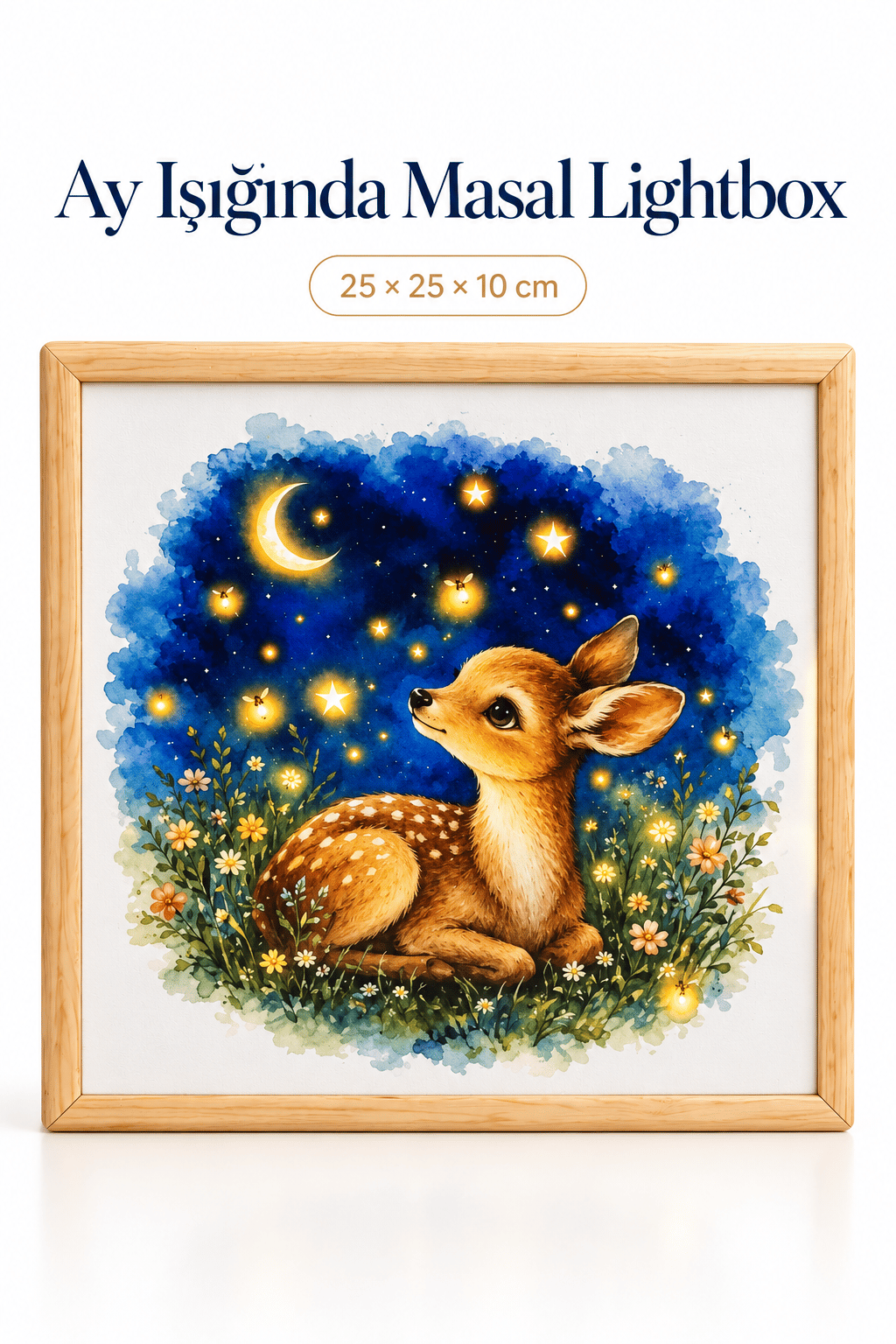 Ay Işığında Masal Light Box – Çocuk ve Bebek Odası İçin Ahşap LED Işıklı Gece Lambası, Dekoratif Aydınlatma 25x25x10 cm