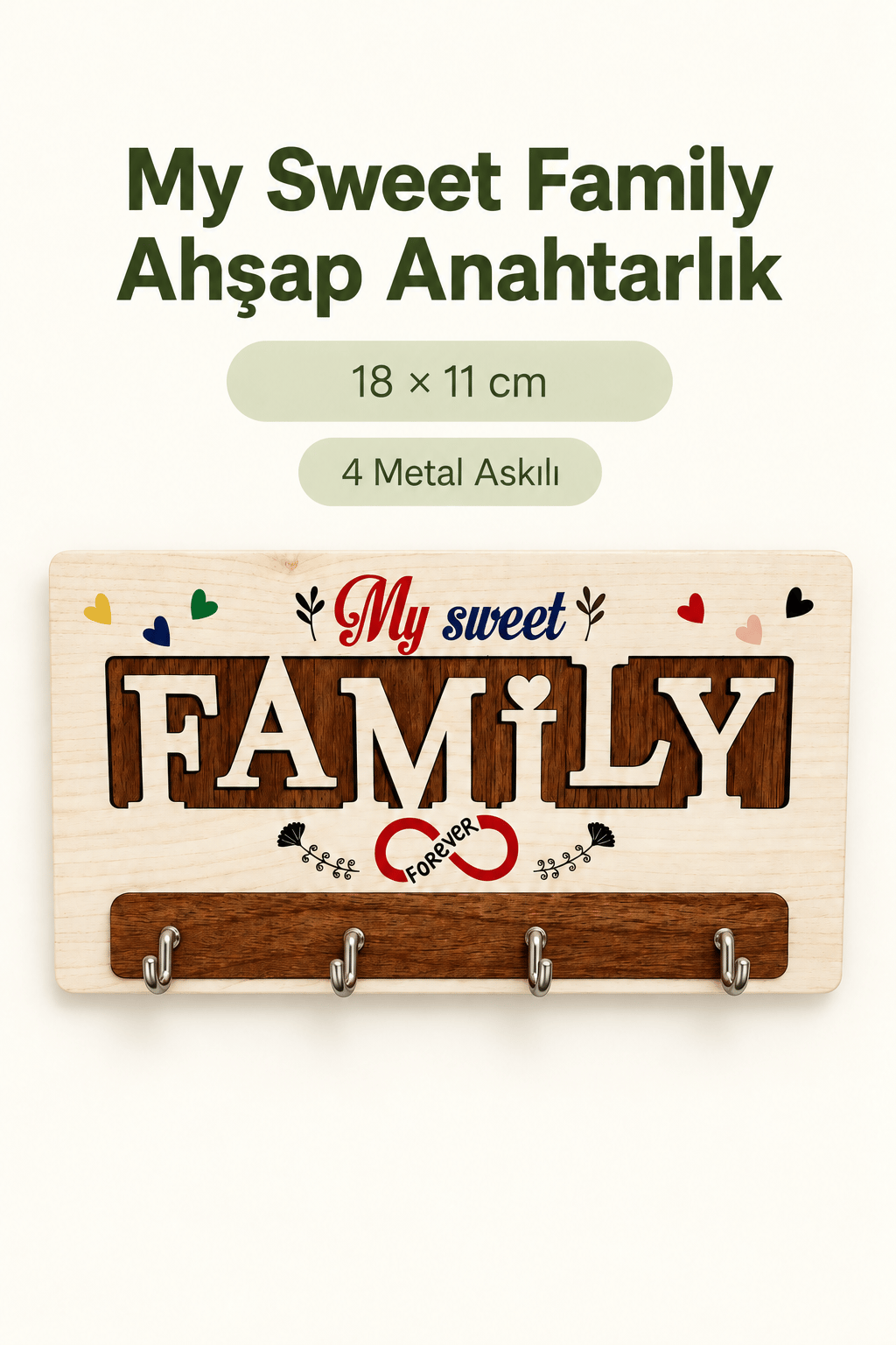 Family Home Ahşap Duvar Askılığı – Dekoratif Anahtarlık, Çantalık ve Çok Amaçlı Duvar Tipi Askılık