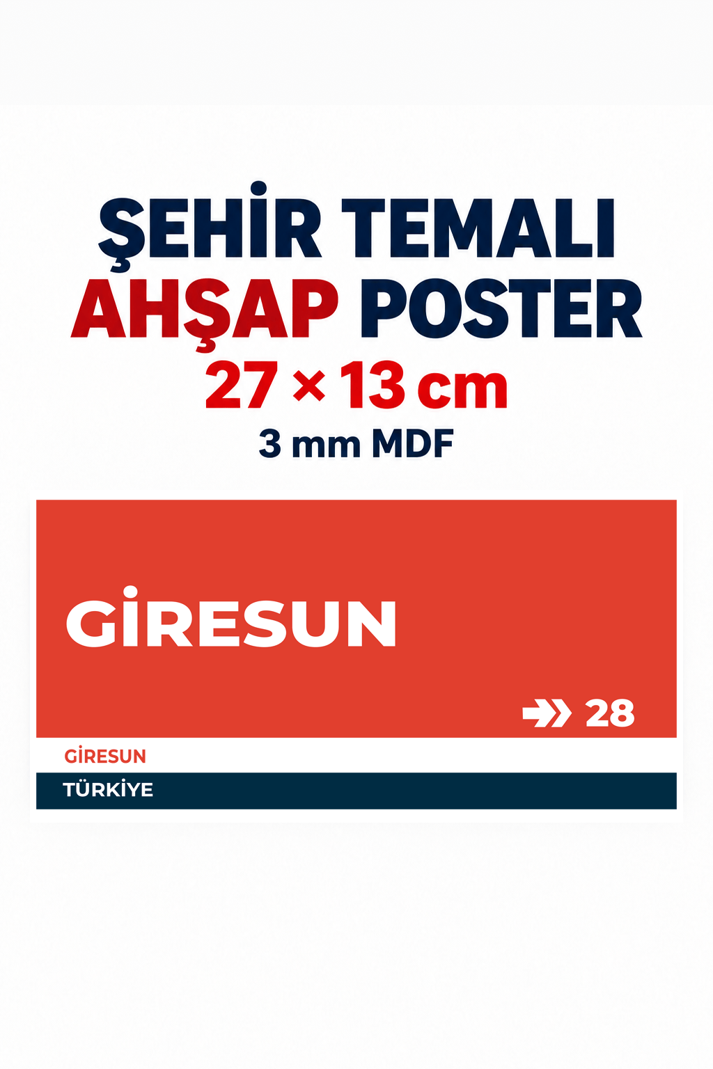 Giresun 28 Dekoratif Şehir Plaka Retro Tablo MDF Ahşap Tablo Sokak Tabelası Hediyelik 27x13cm