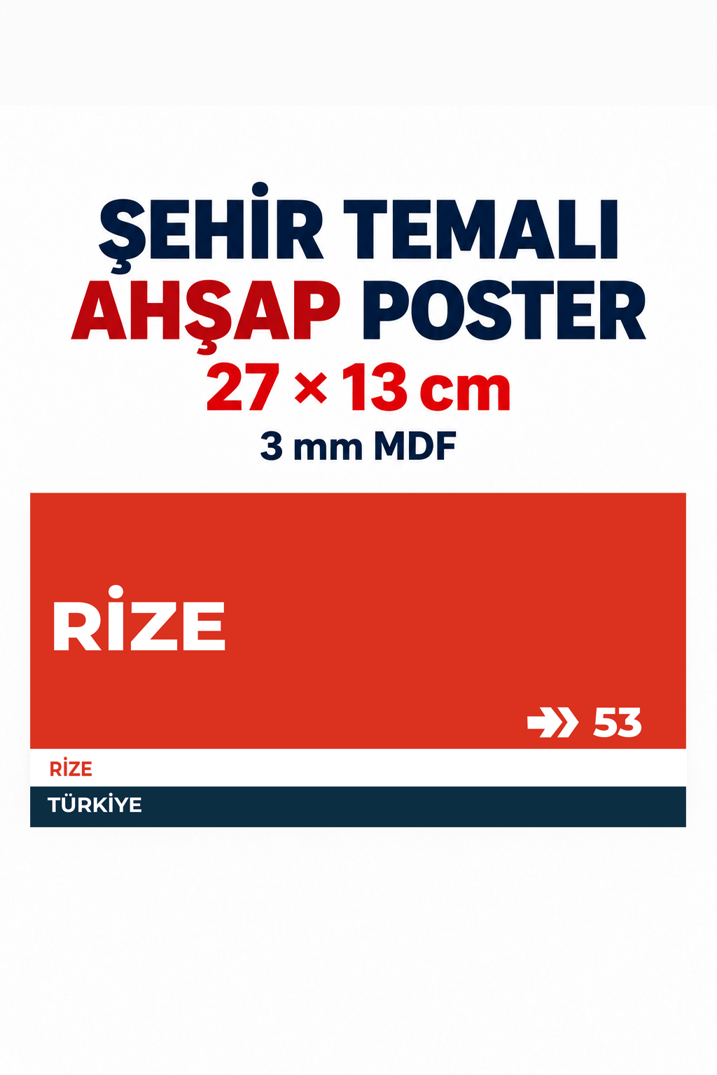 Rize 53 Dekoratif Şehir Plaka Retro Tablo MDF Ahşap Tablo Sokak Tabelası Hediyelik 27x13cm