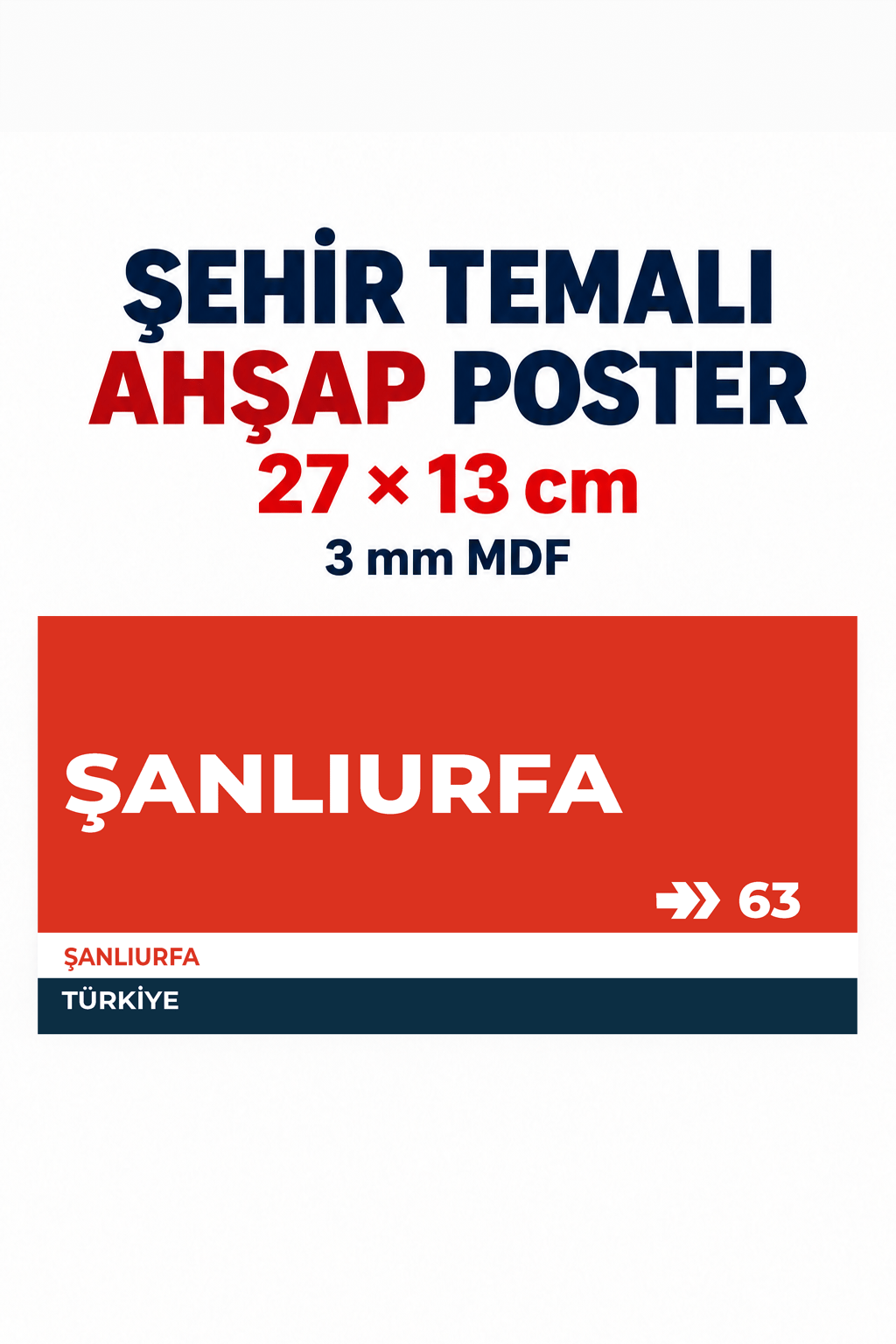 Şanlıurfa 63 Dekoratif Şehir Plaka Retro Tablo MDF Ahşap Tablo Sokak Tabelası Hediyelik 27x13cm