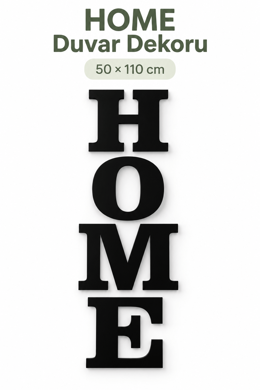 Siyah Ahşap Dekoratif HOME Duvar Yazısı 50x110 cm – Modern MDF Duvar Süsü, Ev ve Salon Dekorasyonu