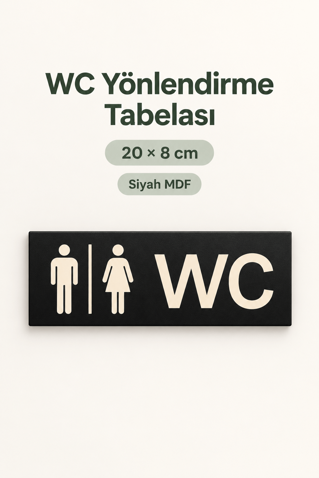 Siyah MDF Ahşap WC Yönlendirme Yazısı 20x8 cm – Dekoratif Tuvalet Kapı Tabelası, Ev Ofis ve Mağaza Yönlendirme Levhası