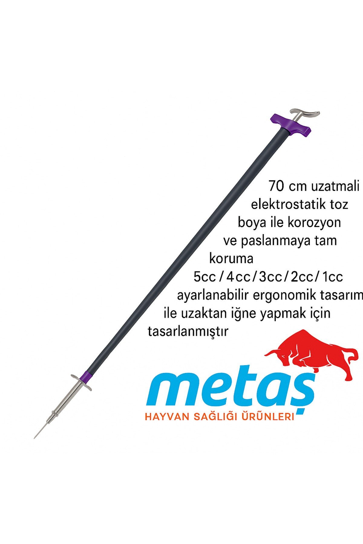 70 cm Uzatmalı Ayarlanabilir Enjektör | Elektrostatik Toz Boyalı – 1cc/2cc/3cc/4cc/5cc