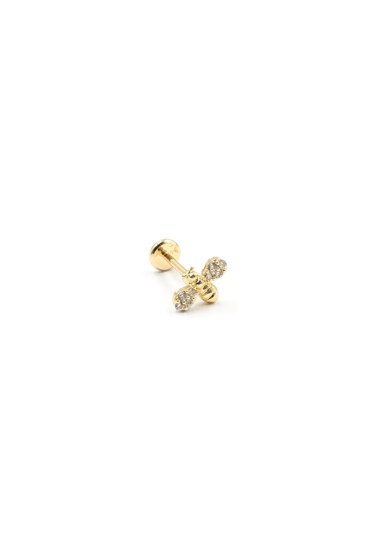 Arı Figürlü Zirkon Taşlı Tragus Piercing – Gold | Hipoalerjenik, Uzun Ömürlü
