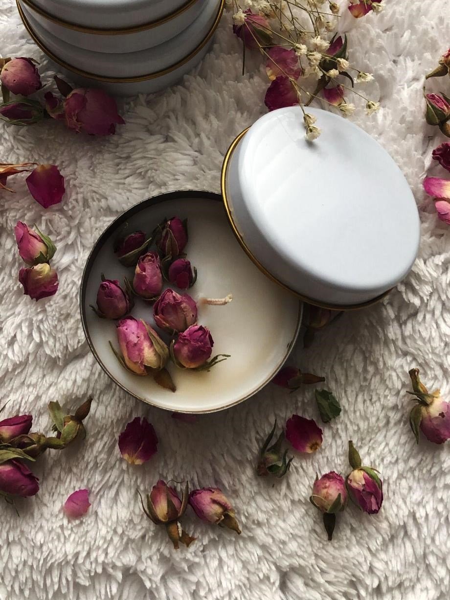 Doğal Soya Wax Kurutulmuş Çiçekli Mum