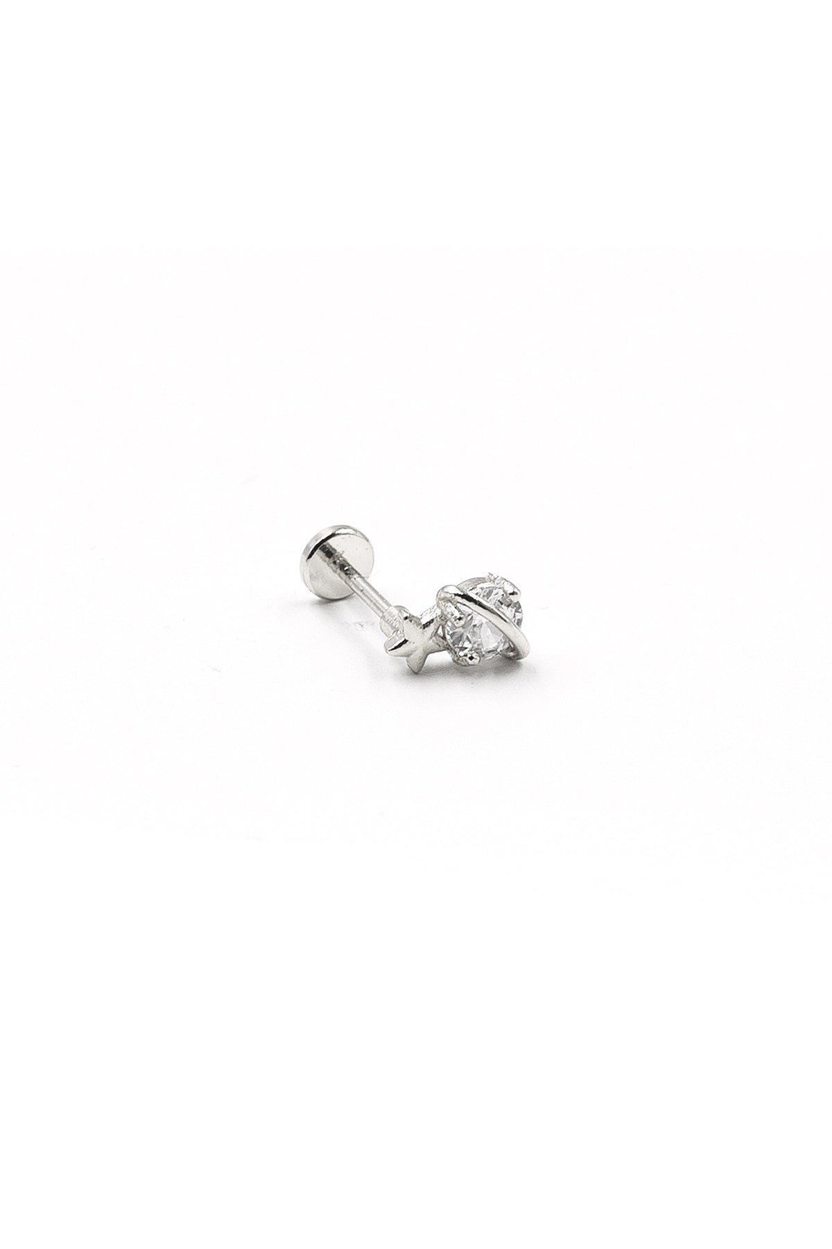 Galaksi Tasarımlı Zirkon Tragus Piercing – Gümüş | Anti Alerjik, Rengi Solmaz