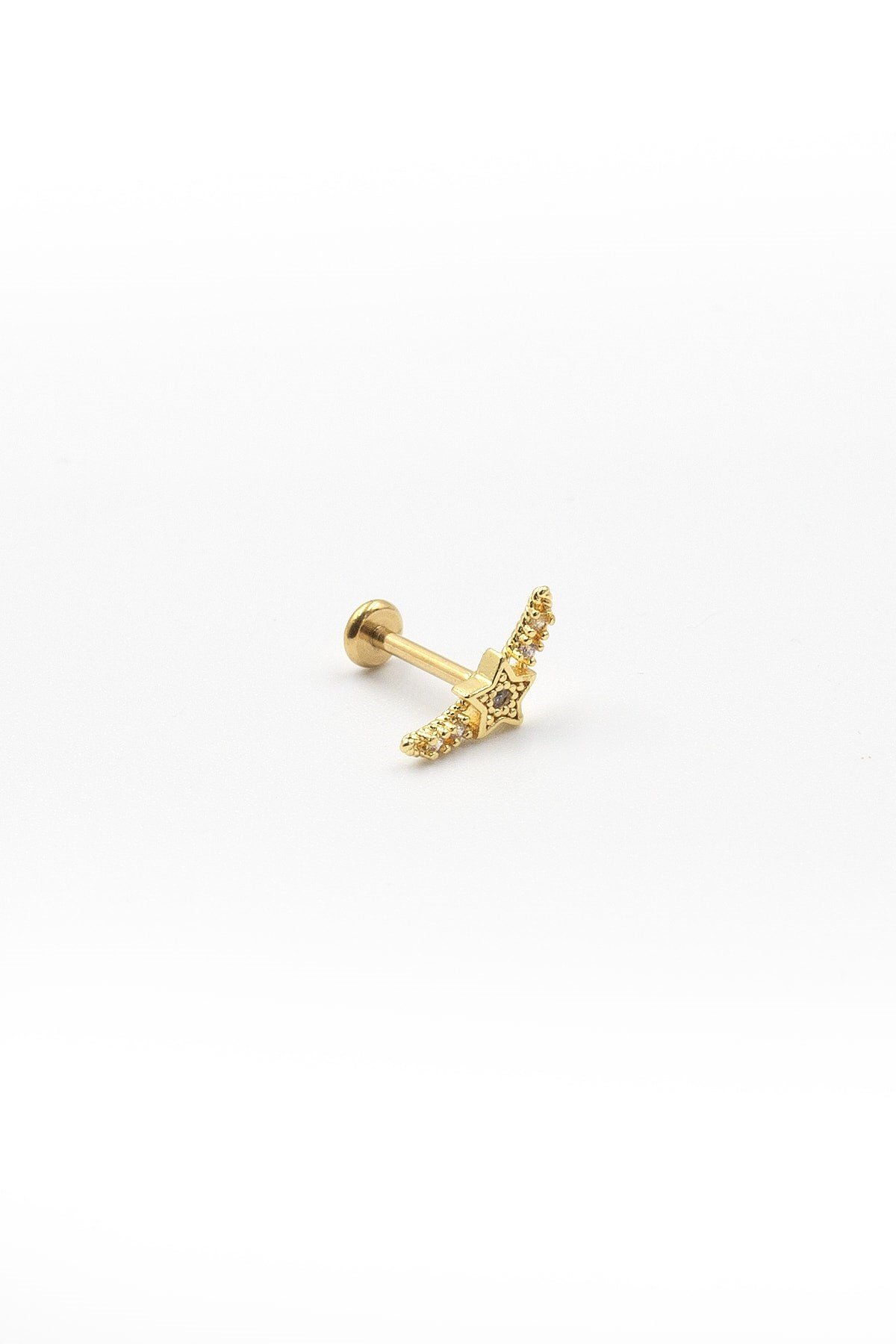 Gold Ay Yıldız Tragus & Helix Piercing – Şık Tasarım, Anti Alerjik, Kararma Yapmaz