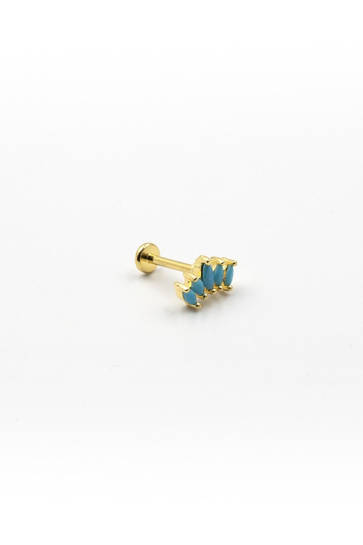 Gold Firuze Taşlı Tragus Helix Piercing – Anti Alerjik, Paslanmaz, Şık Tasarım