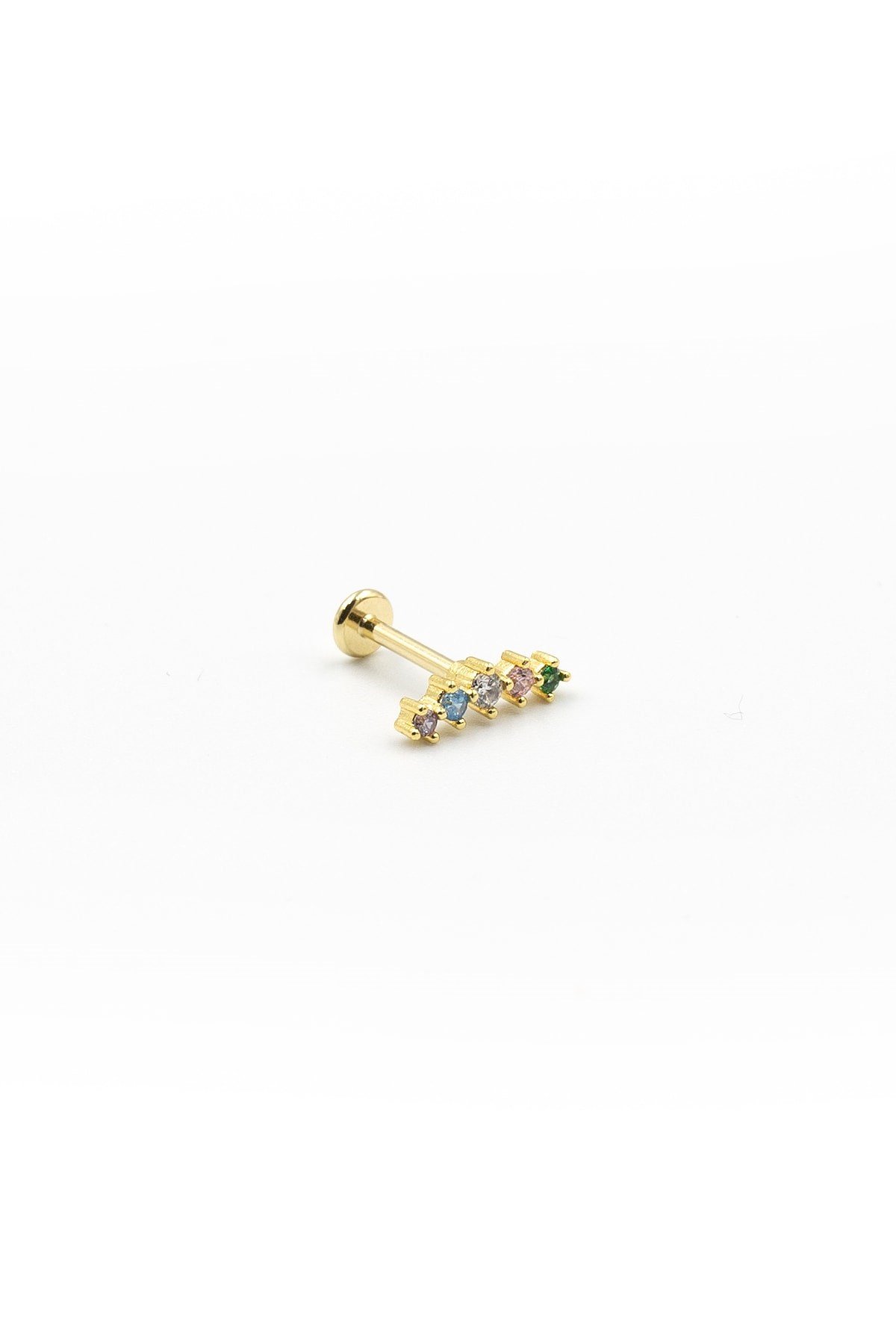 Gold Renkli Zirkon Taşlı Tragus Helix Piercing - Anti Alerjik, Kararma Yapmaz