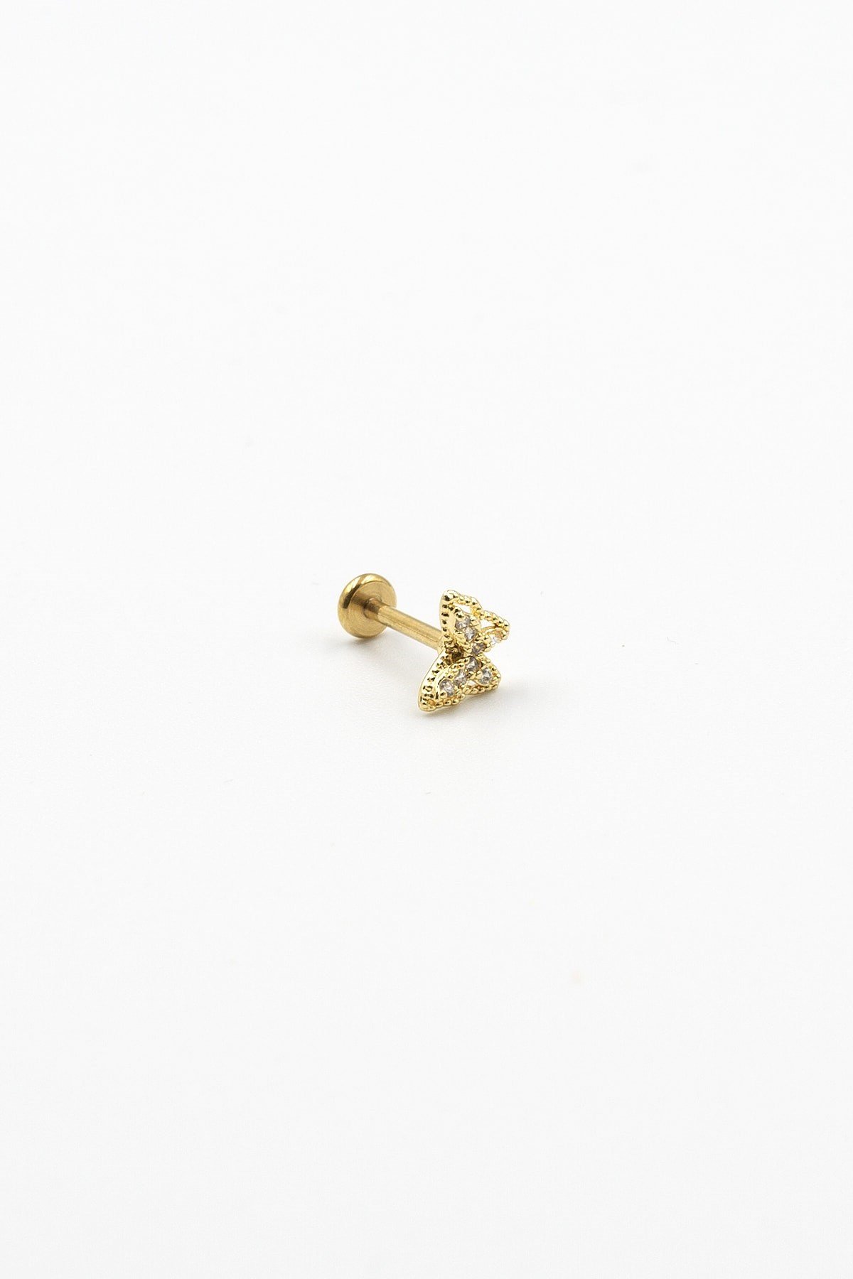 Gold Taşlı Kelebek Tragus Helix Piercing – Anti Alerjik, Kararma Yapmaz