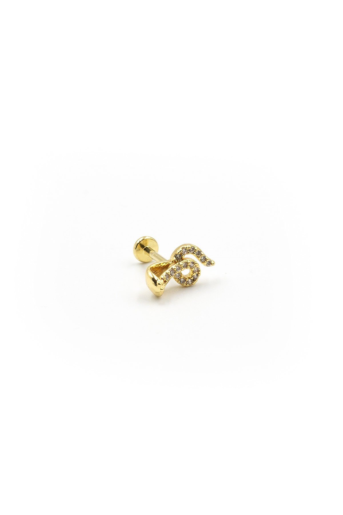 Gold Taşlı Yılan Tragus Helix Piercing – Anti Alerjik, Kararma Yapmaz