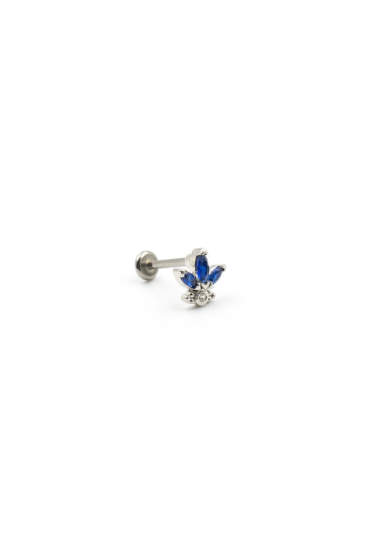 Gümüş Mavi Zirkon Taşlı Tragus Helix Piercing - Anti Alerjik, Kararma Yapmaz