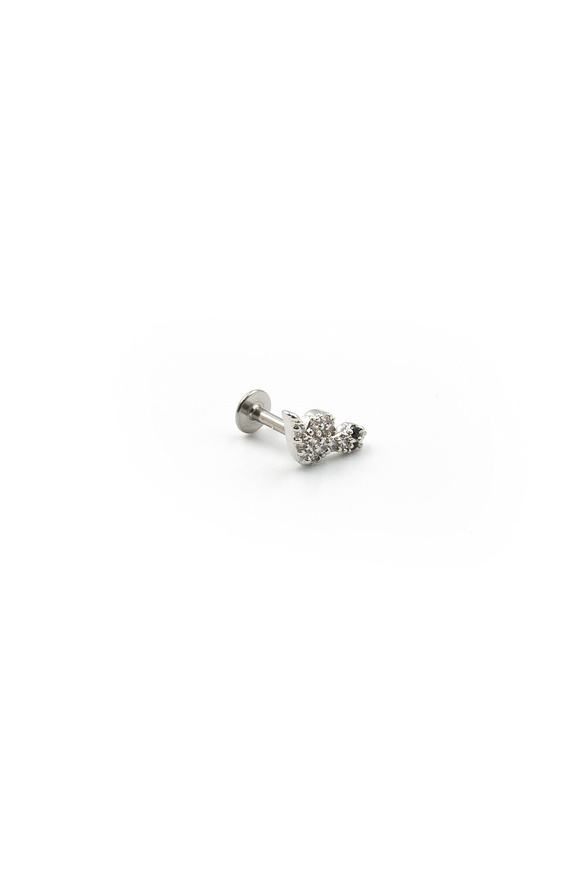 Gümüş Zirkon İşlemeli Yılan Tragus Helix Piercing - Anti Alerjik, Kararma Yapmaz