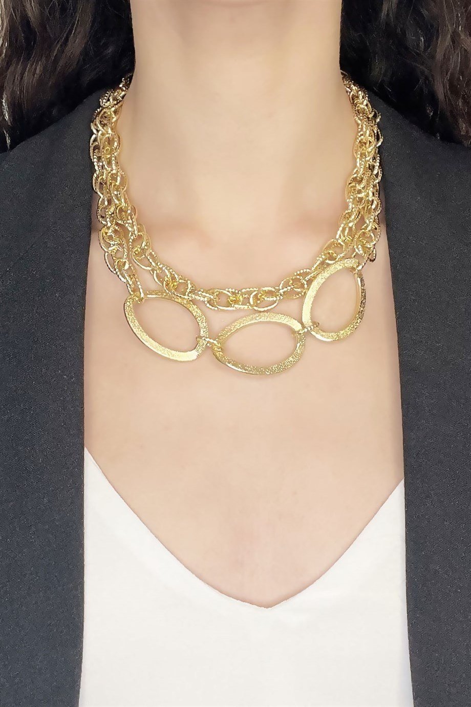 İkili Gold Choker Kolye