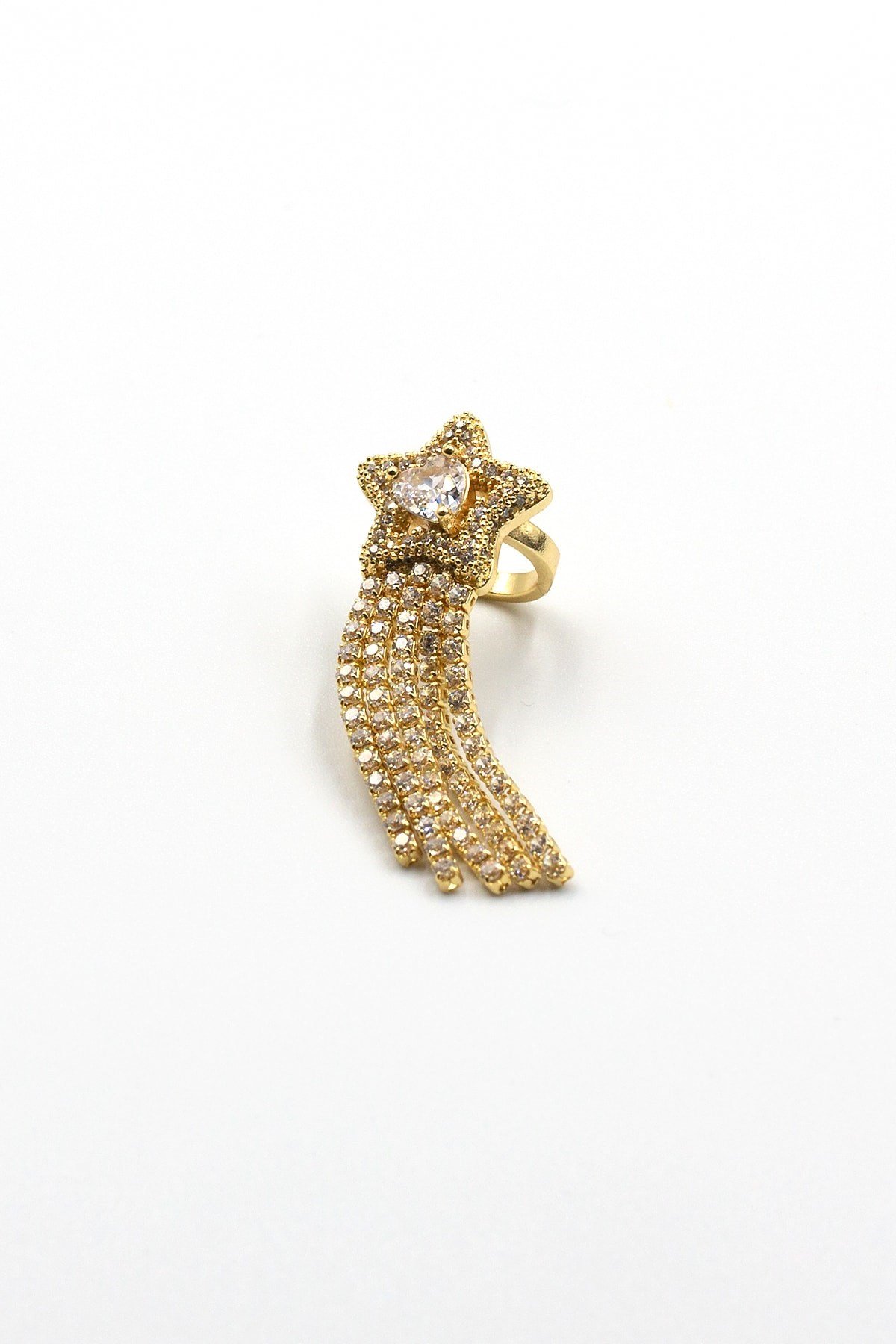 Işıltılı Zirkon Taşlı Yıldız Earcuff – Gold, Sıkıştırmalı ve Anti Alerjik Kıkırdak Küpe