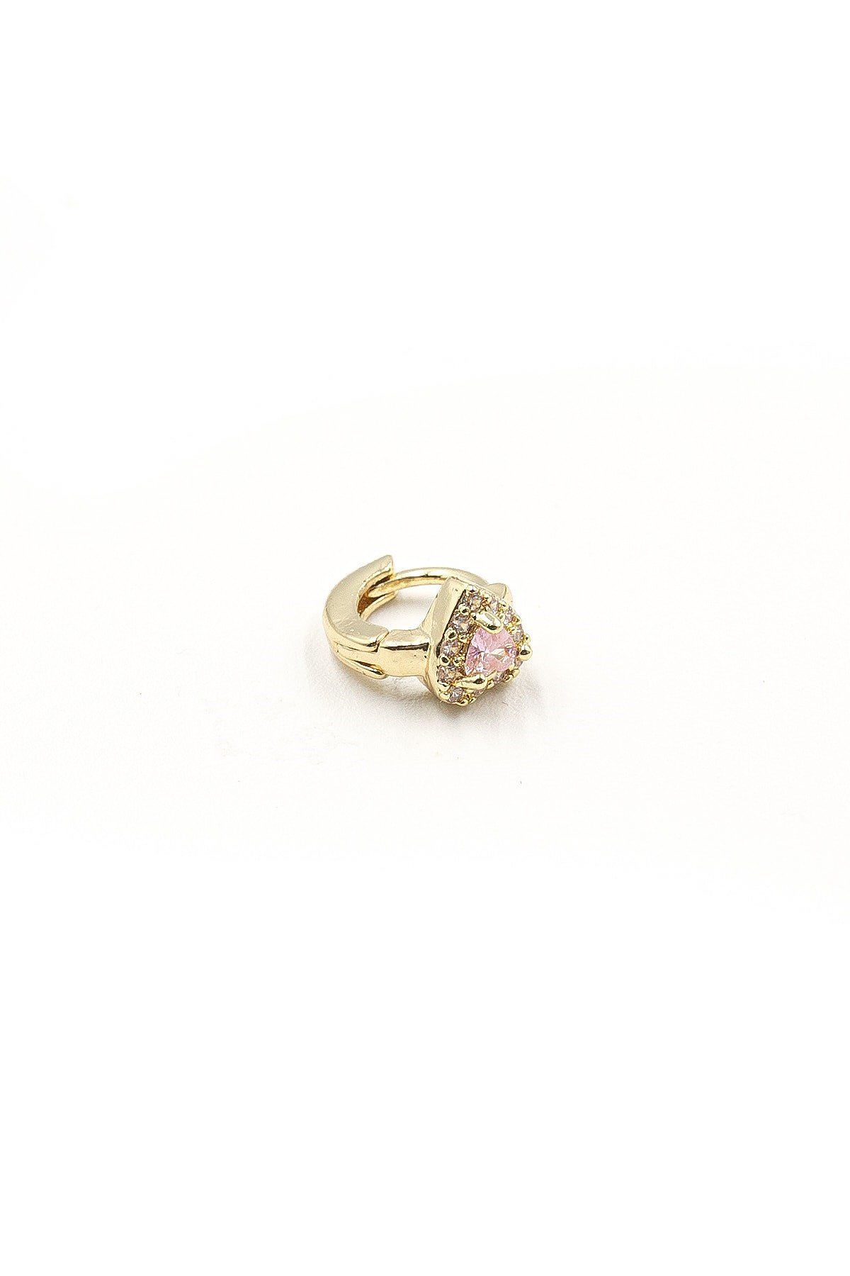 Kalp Model Pembe Zirkon Taşlı Halka Tragus Piercing - Gold Anti Alerjik
