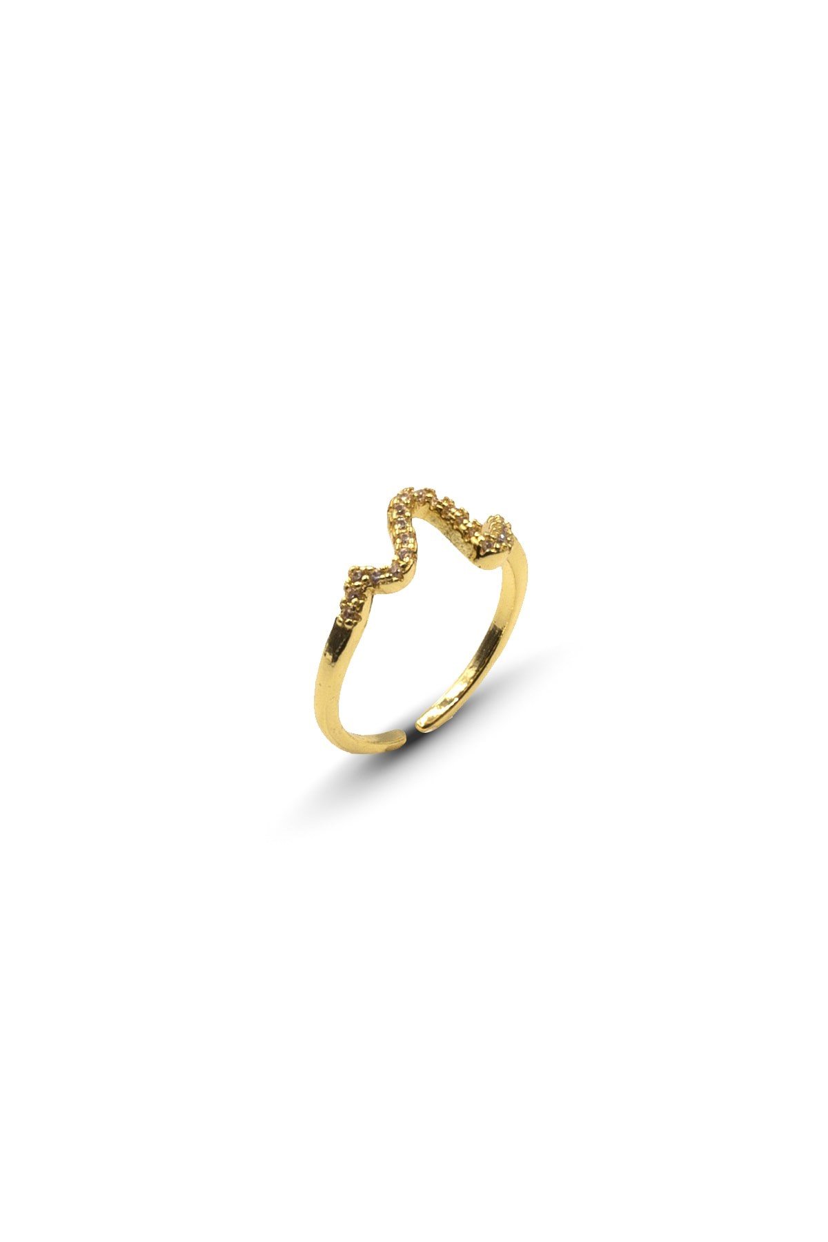Minimal Zigzag Model Zirkon Taşlı Ayarlanabilir Yüzük Gold Kararmaz