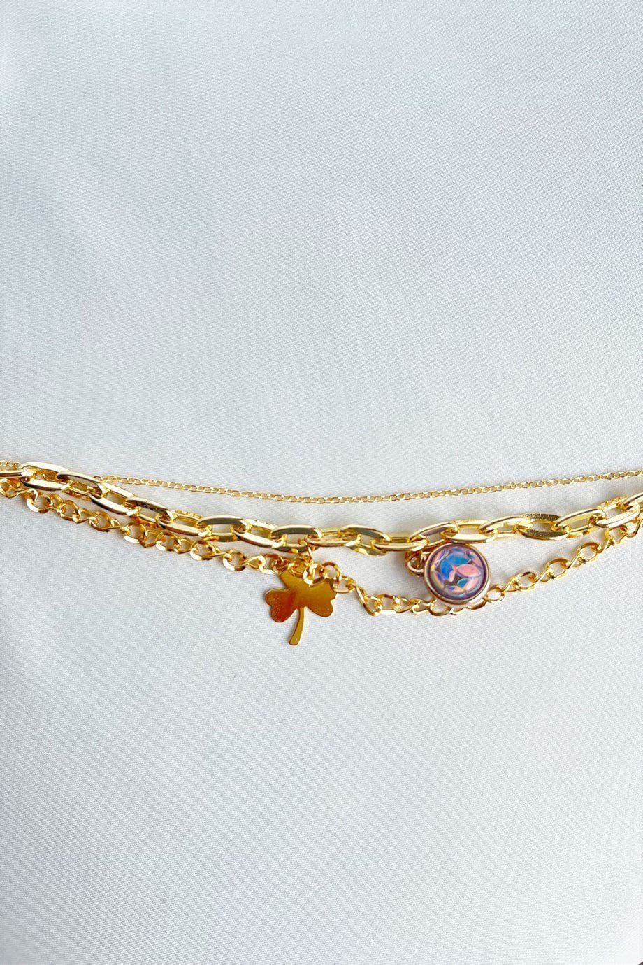 Mor Taşlı Üçlü Gold Bileklik