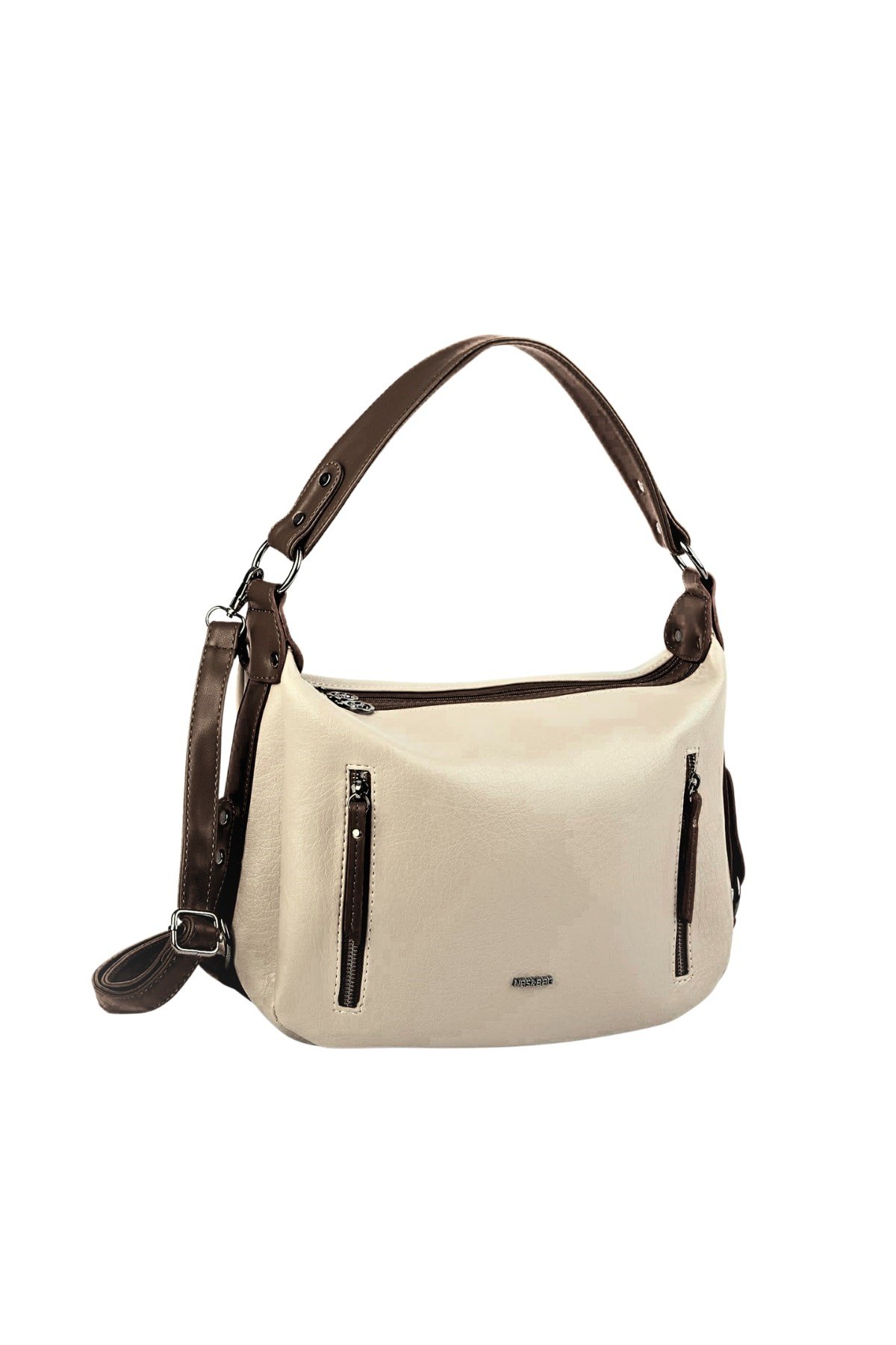 Nas Bag Çok Gözlü Kadın Omuz ve Çapraz Çanta (33x25 cm ) - Krem Kahve Victoia
