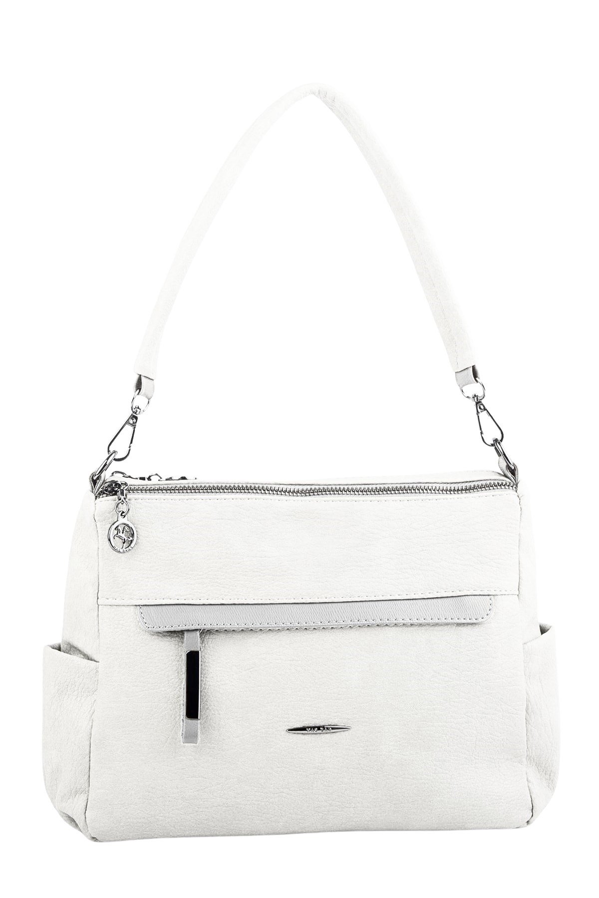 Nas Bag Çok Gözlü Yumuşak ve Hafif Yapılı Çift Askılı Omuz ve Çapraz Çanta - Beyaz Lopez (30x24 cm)