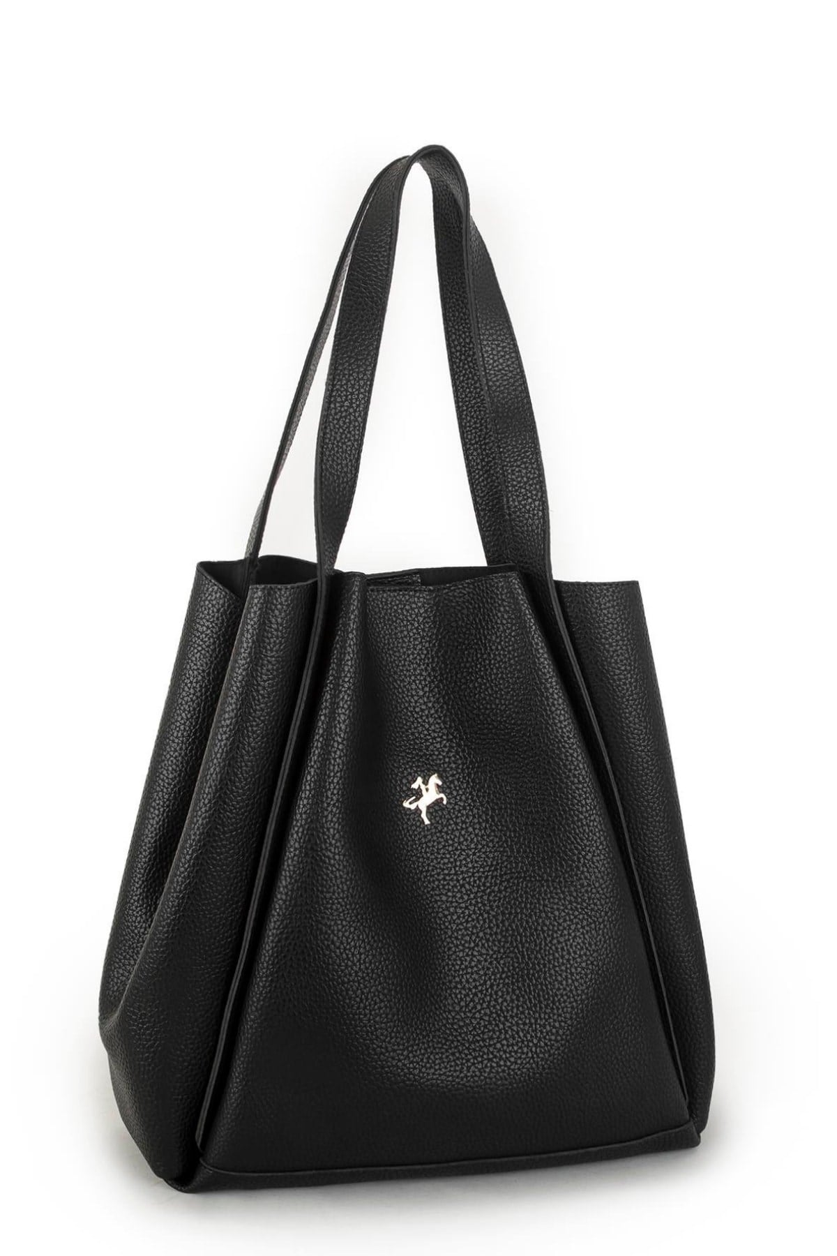 Nas Bag Kadın Büyük Boy Büzmeli Yavrulu Çıtçıtlı Tote Bag Omuz Çantası - Siyah