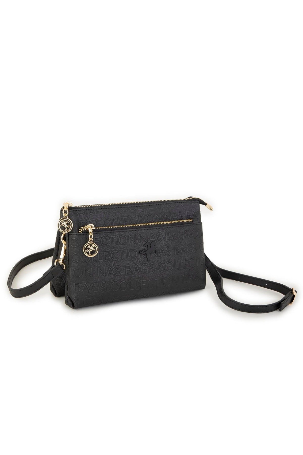 Nas Bag Kadın Çapraz ve Clutch Çanta - Siyah Gofraj