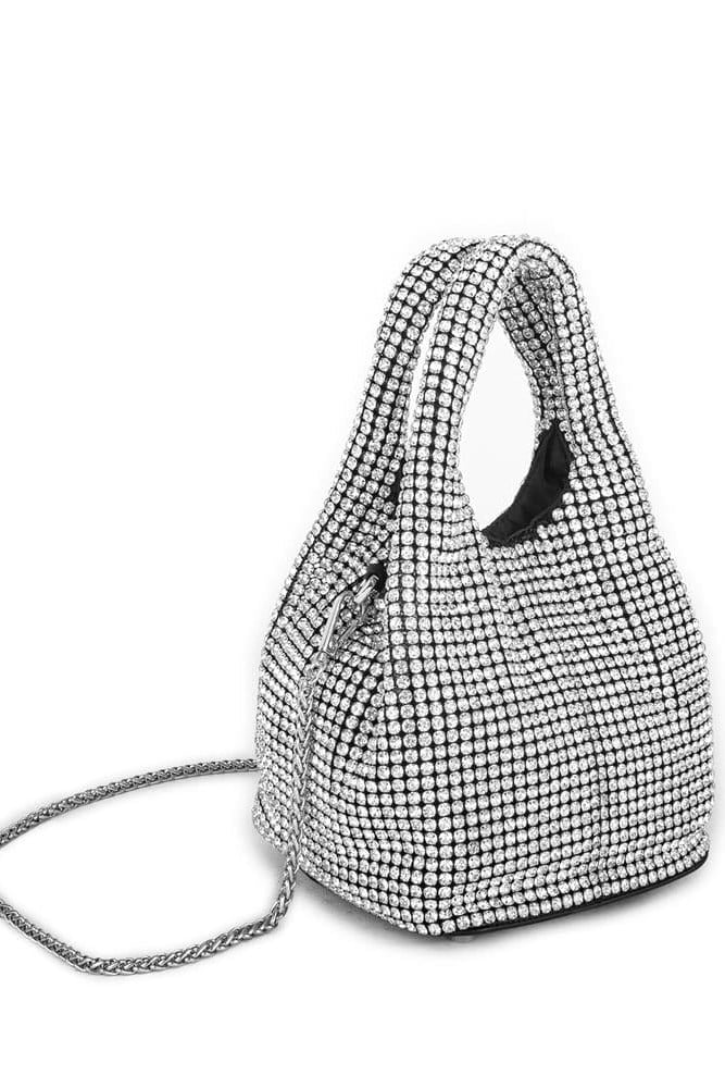 Nas Bag Kadın Çapraz ve El Çantası Siyah Silver Diamond Gümüş Taşlı Şık Askılı Çanta