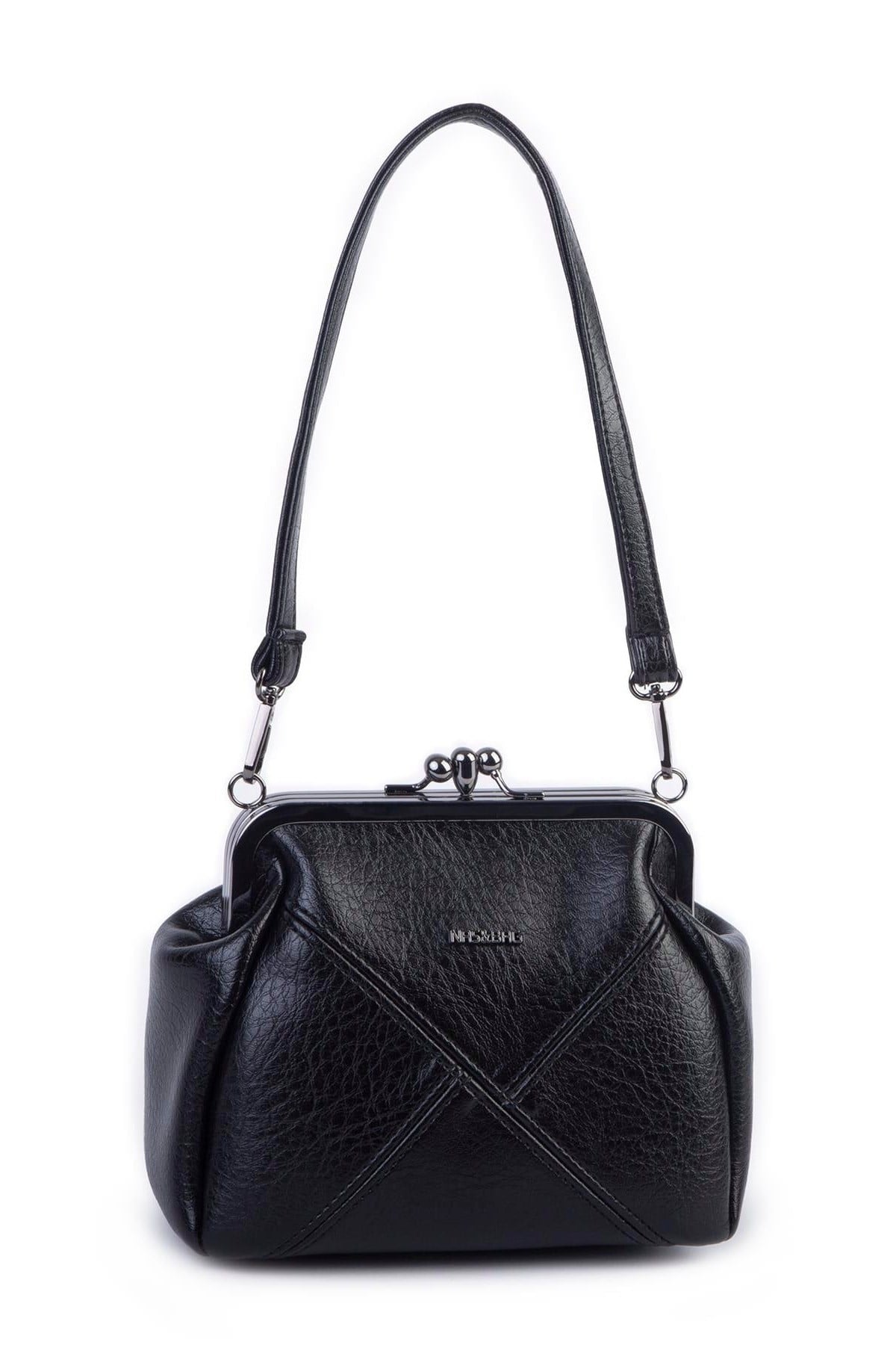 Nas Bag Mini Vintage Burslu Klipsli Kadın Omuz ve Çapraz Çanta Siyah Victoria