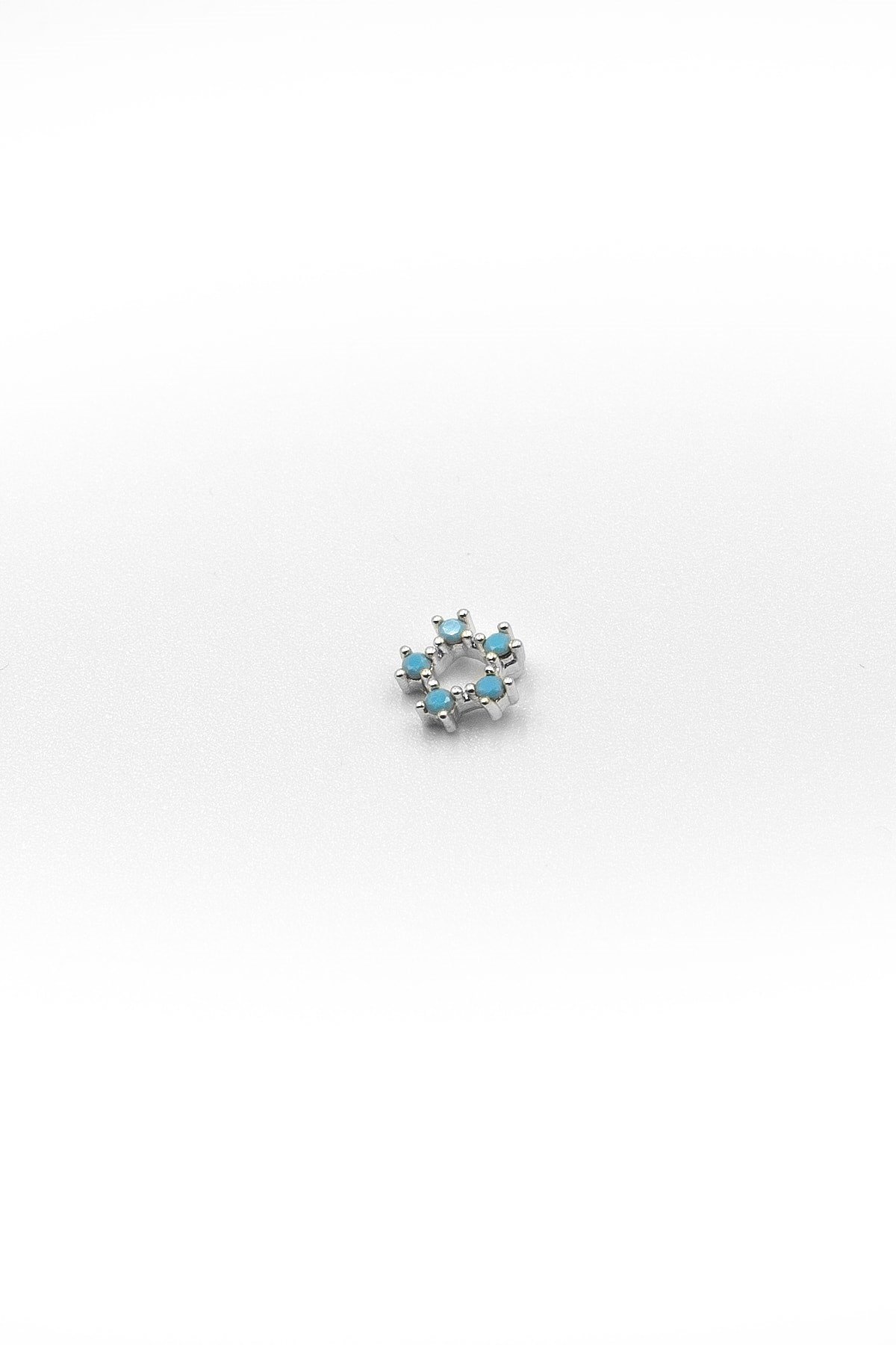 Turkuaz Taşlı Şık Tragus & Helix Piercing – Anti Alerjik, Kararma Yapmaz, Gümüş Kaplama