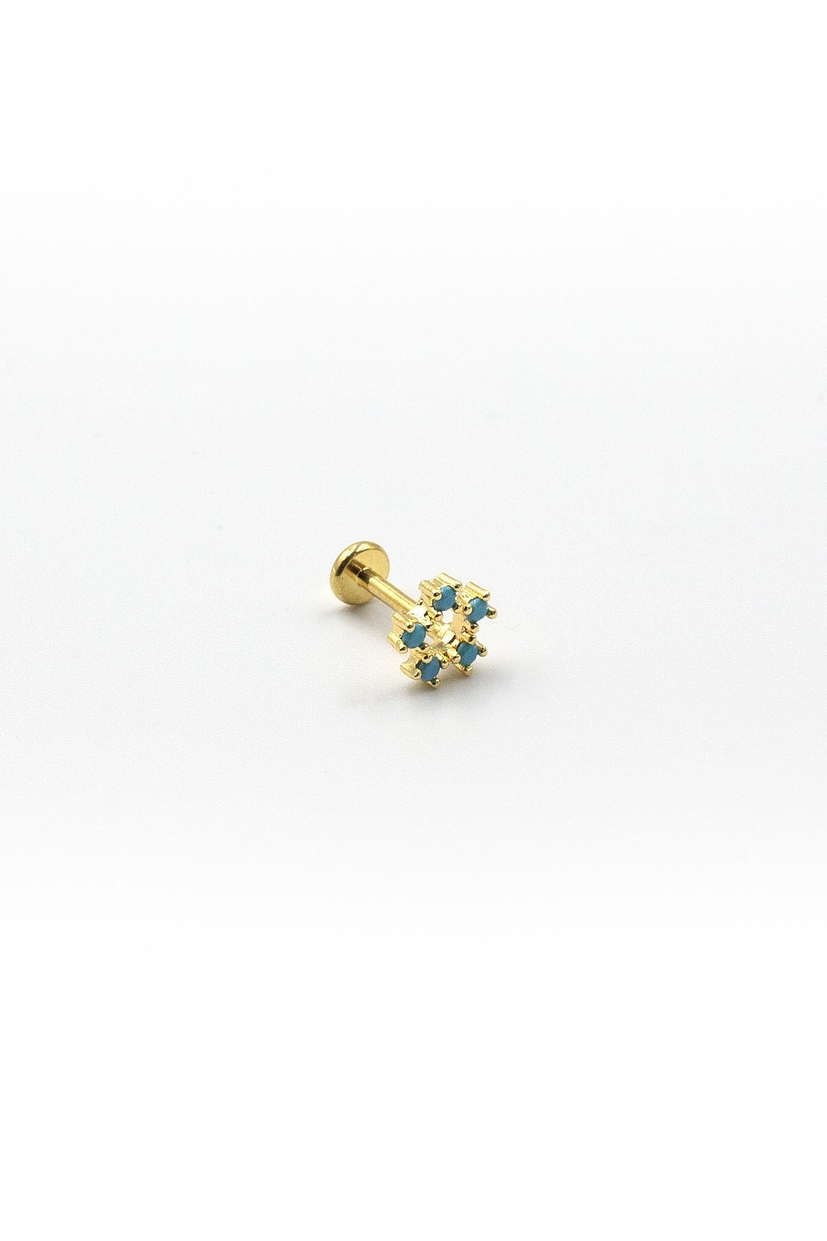 Turkuaz Taşlı Tragus & Helix Piercing – Gold | Anti Alerjik, Kararma Yapmaz, 8 mm